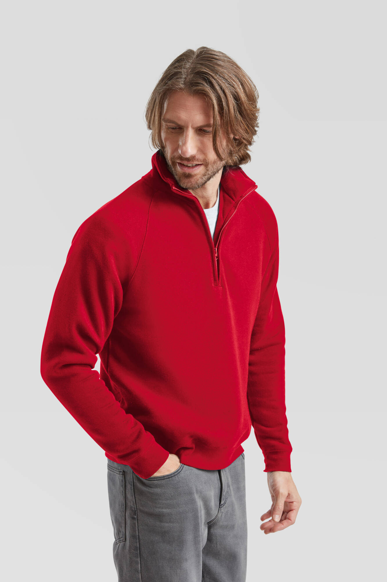 Červený pánsky sveter na zips Fruit of the Loom