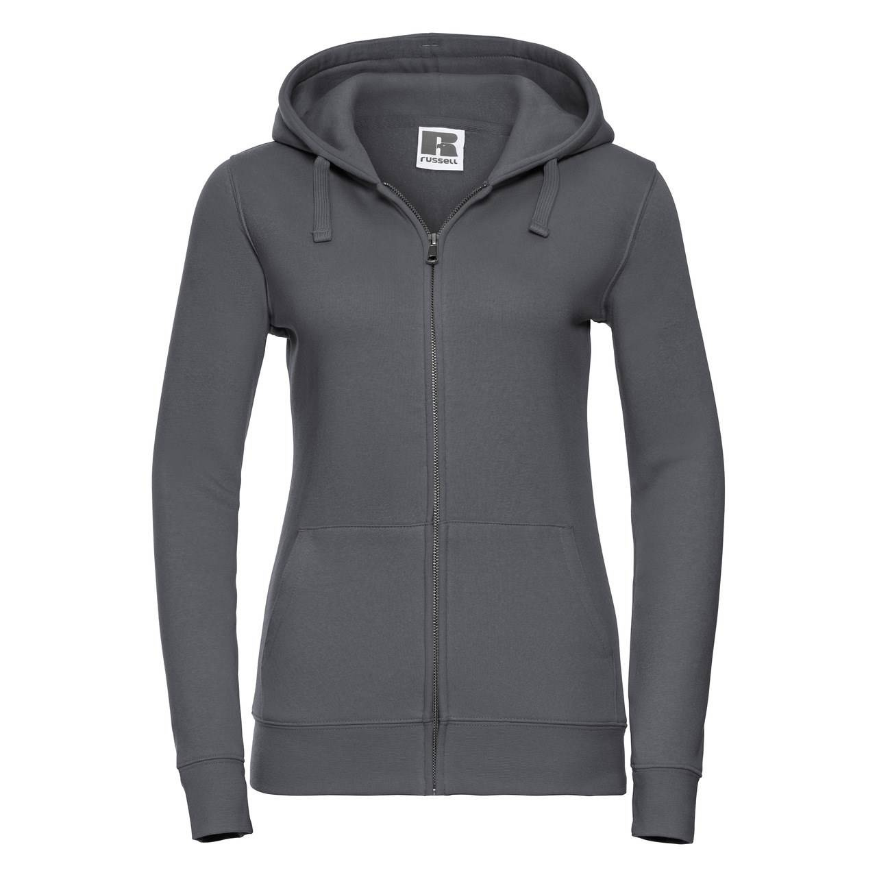 Dark grey women&#039;s hoodie with Authentic Russell zipper