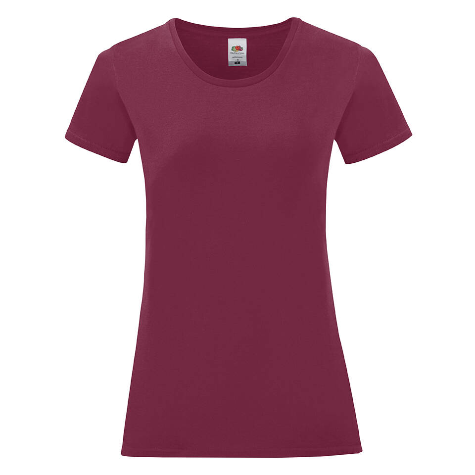 Iconic Burgundy Women's T-shirt in combed cotton Fruit of the Loom