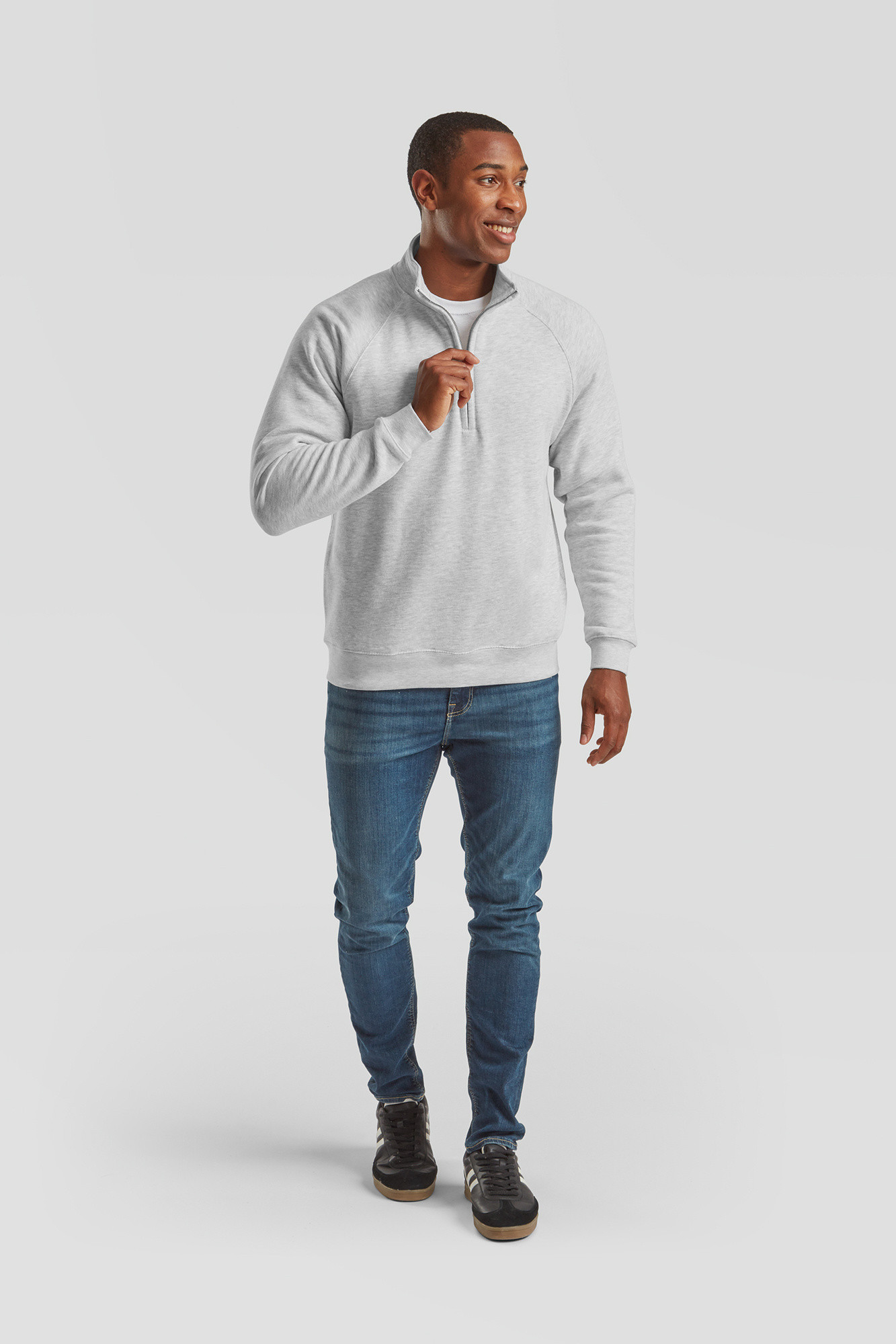 Grey Men&#039;s Sweatshirt Zip Neck Sweat Fruit of the Loom