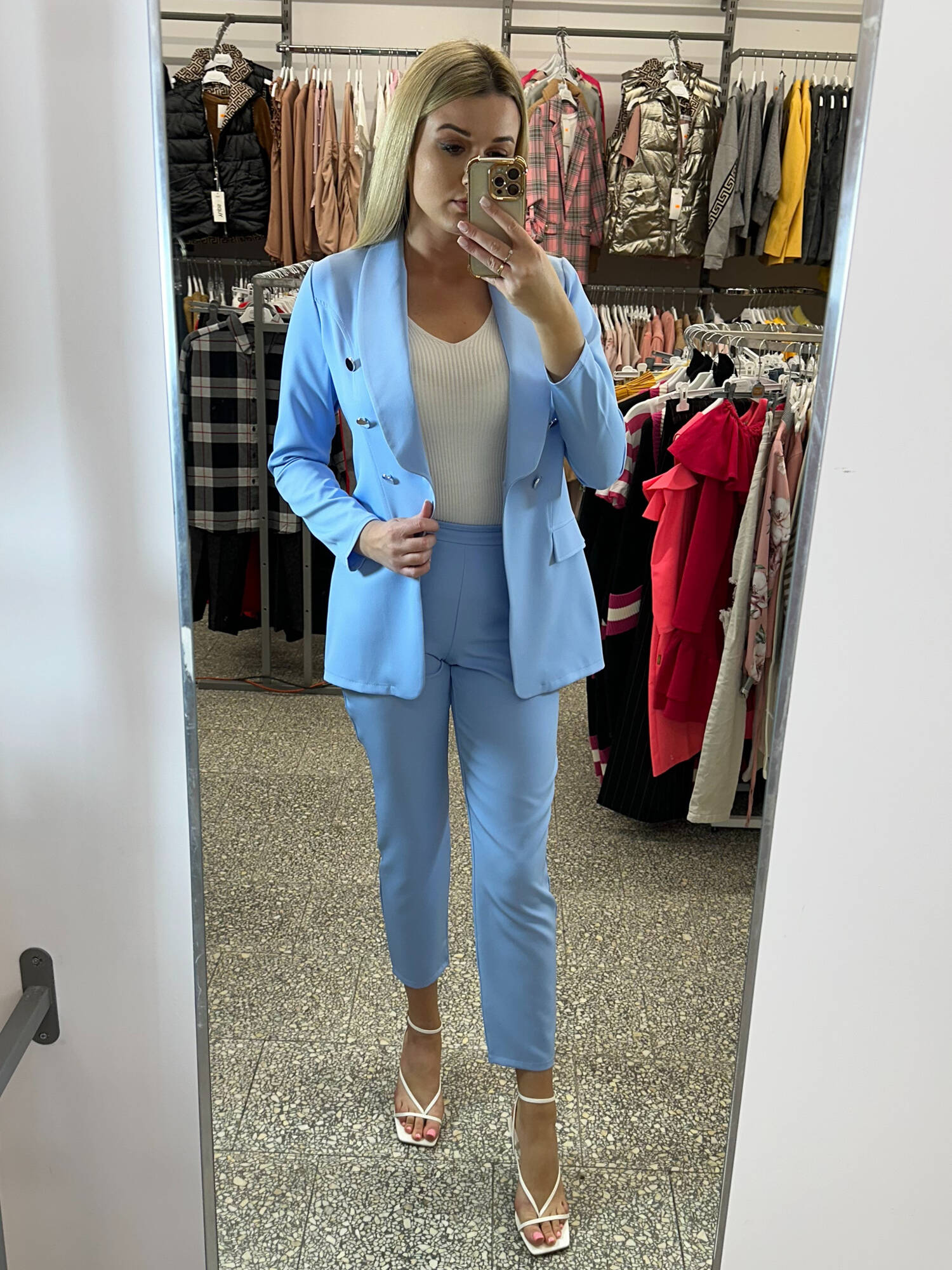 Blue extended jacket with imitation pockets LIVIEN