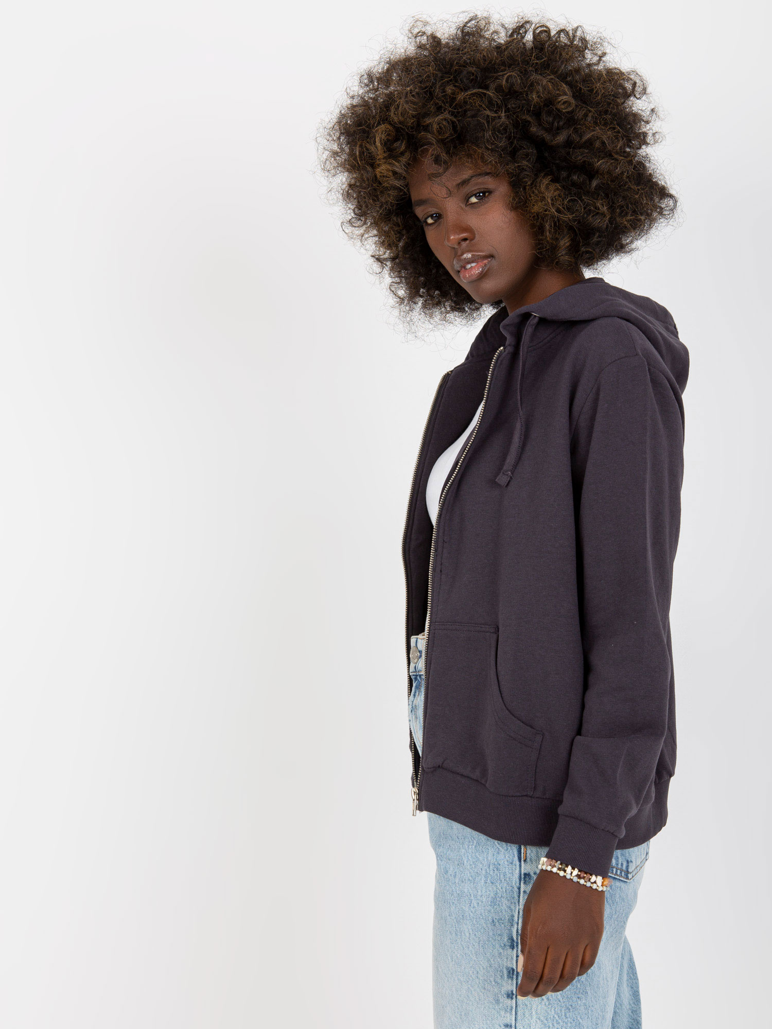 Graphite zip-up hoodie with pockets