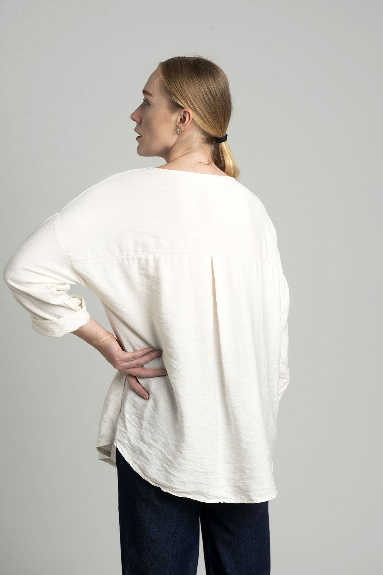 Ecru blouse with gold print