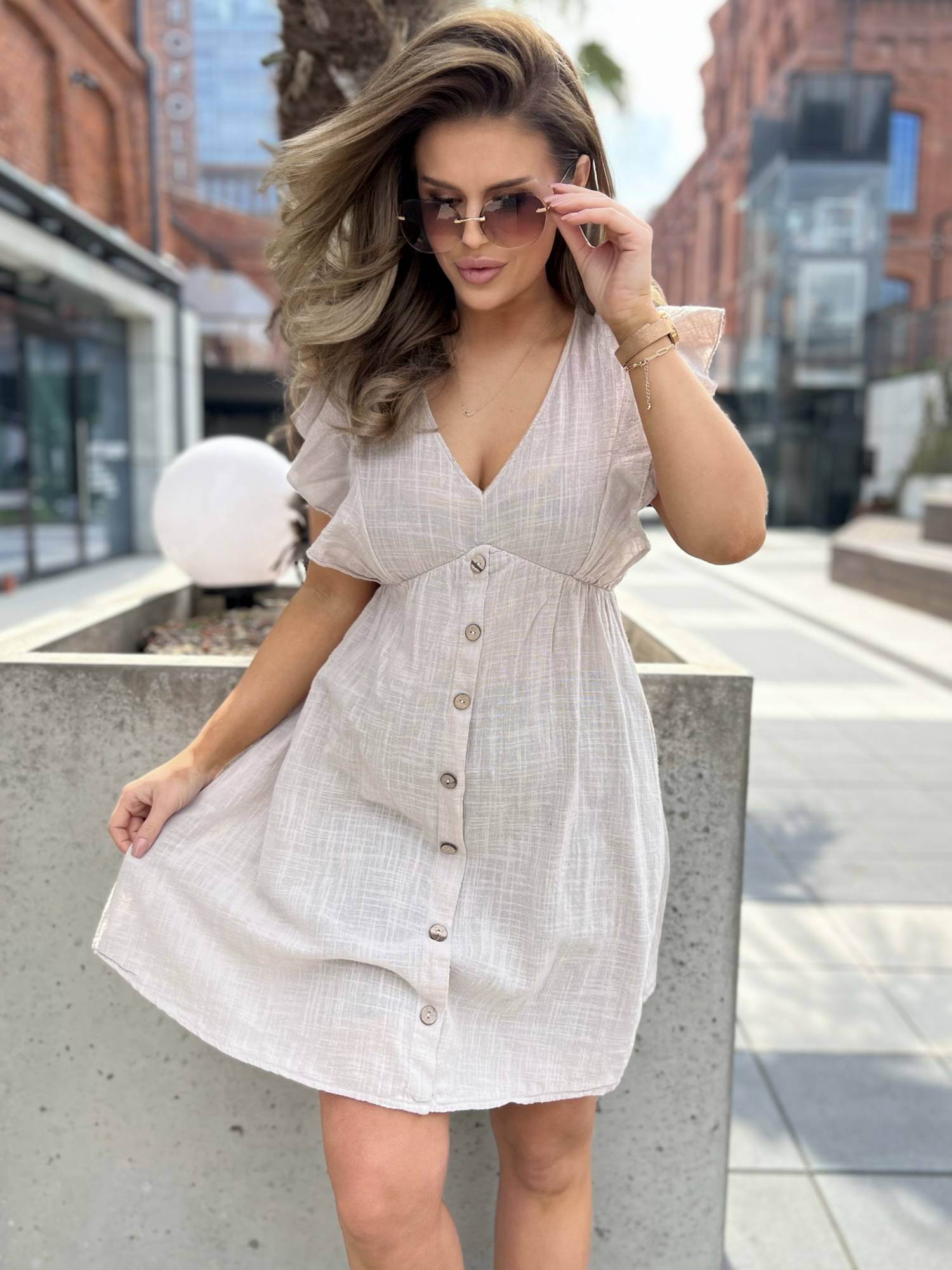 Beige dress Och Bella BI-26735.beige