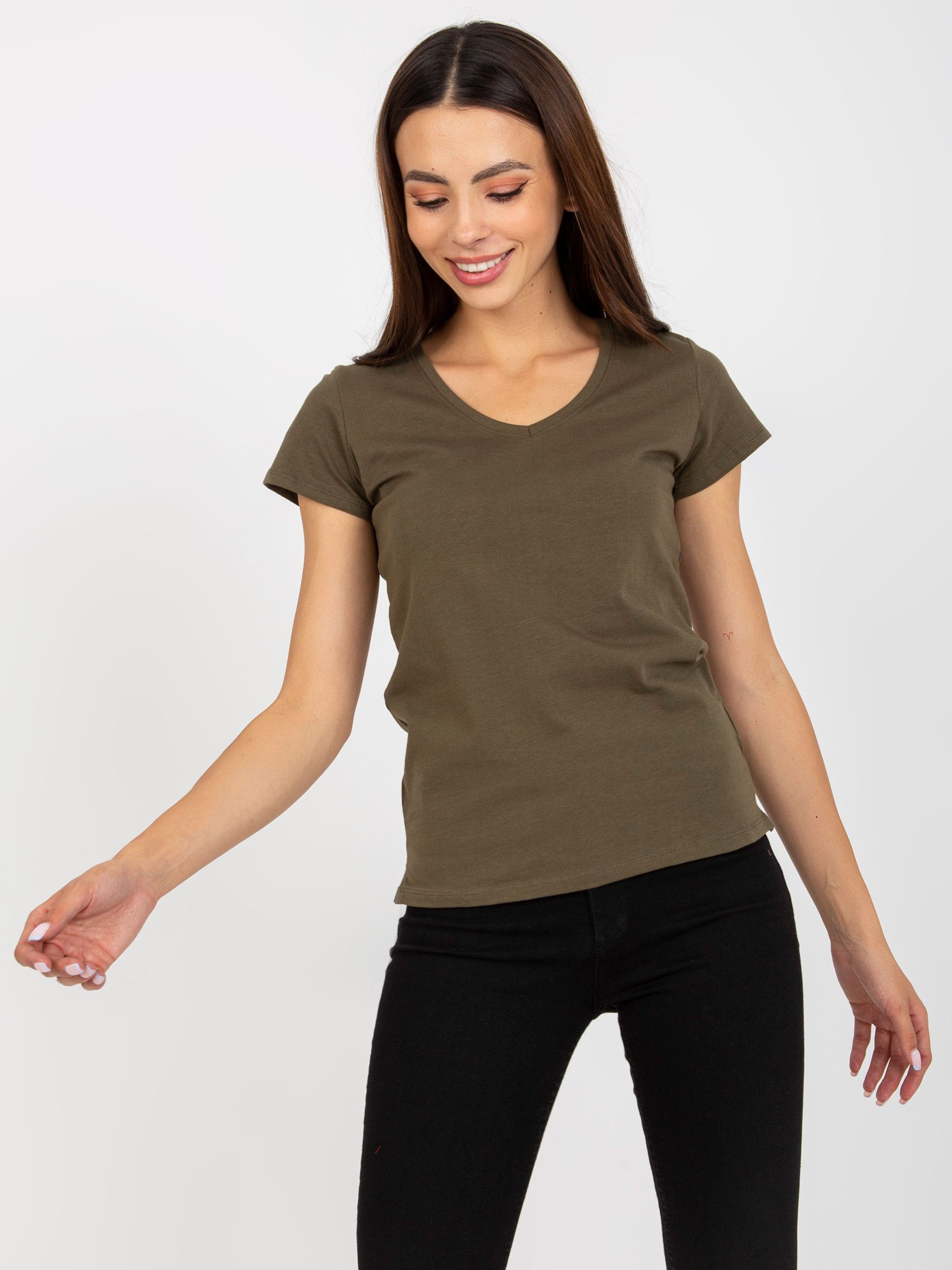 Khaki cotton v-neck t-shirt