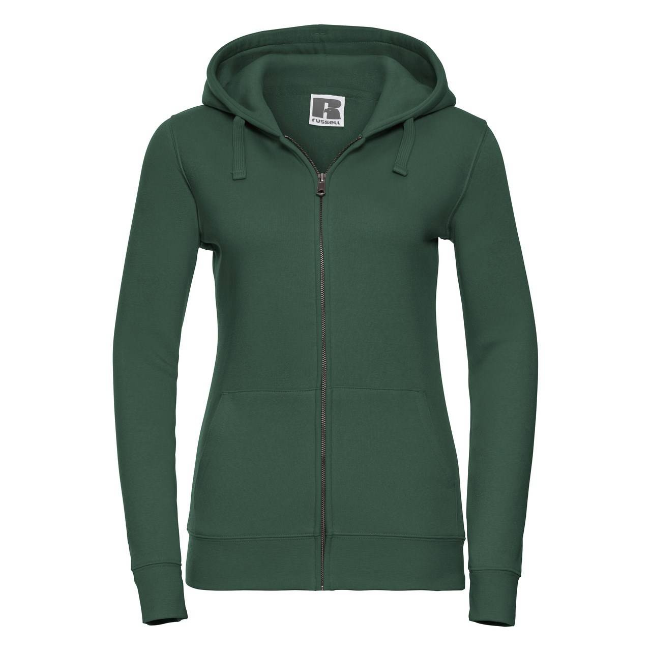 Green women&#039;s hoodie with Authentic Russell zipper