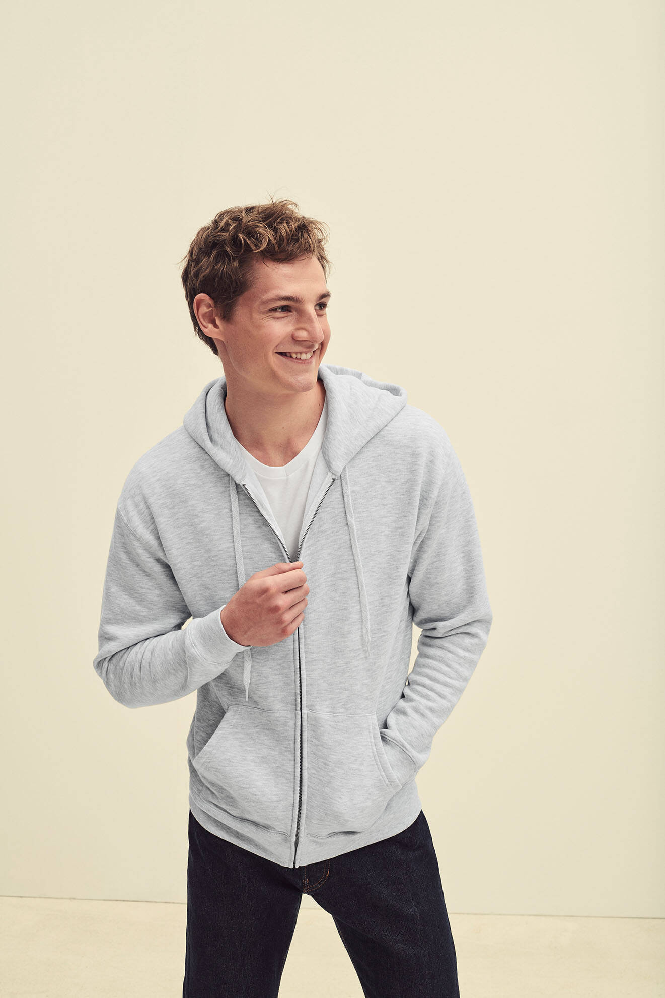 Light grey men&#039;s hoodie Premium Fruit of the Loom