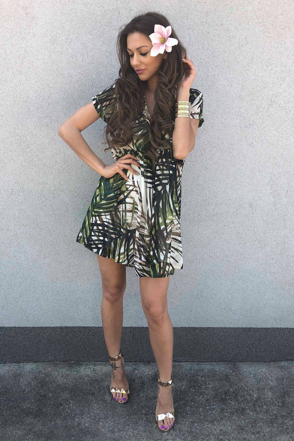 Cocomore Boutqe dress with beige green floral motif