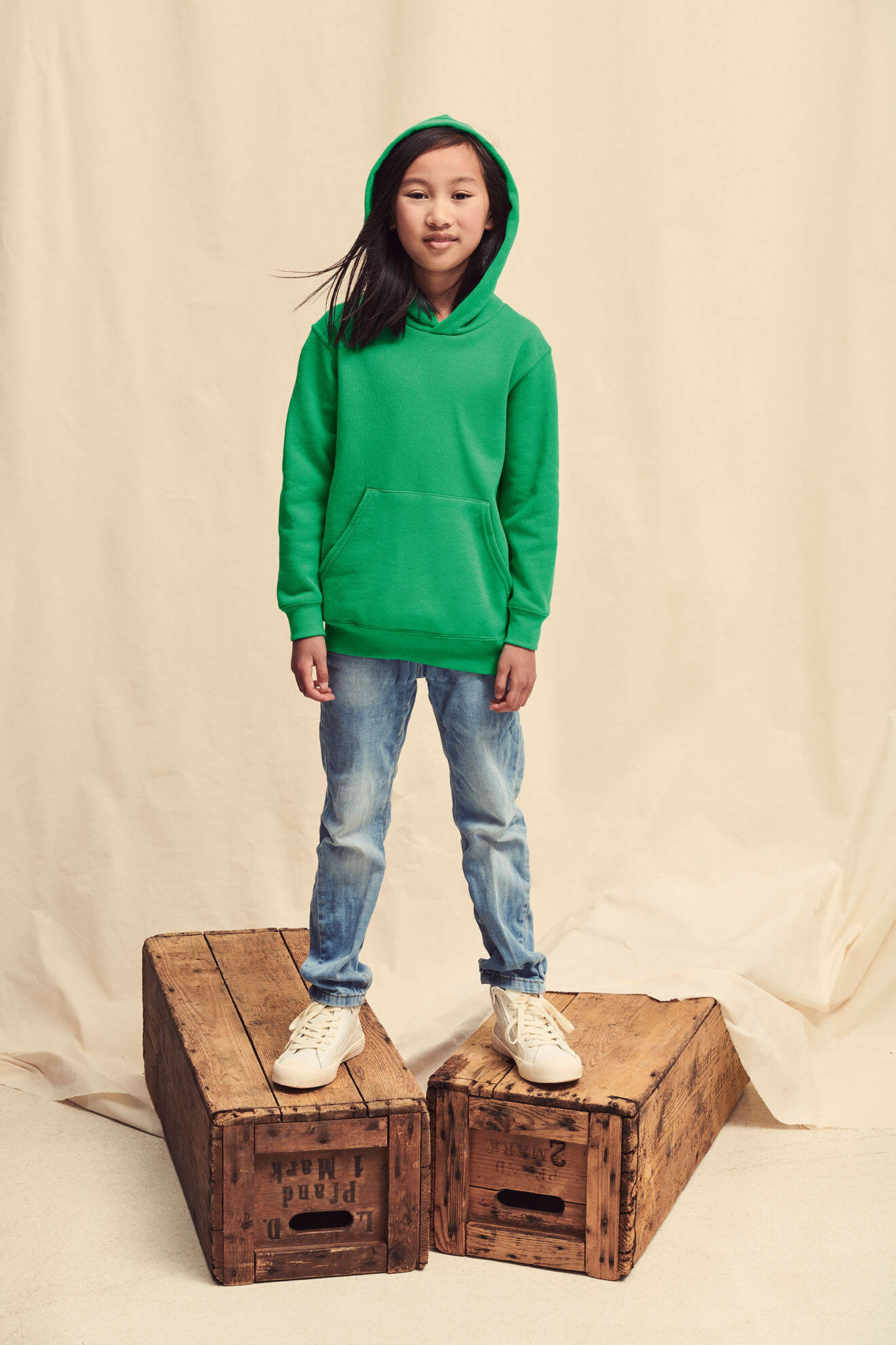 Green children's sweatshirt Classic kangaroo Fruit of the Loom