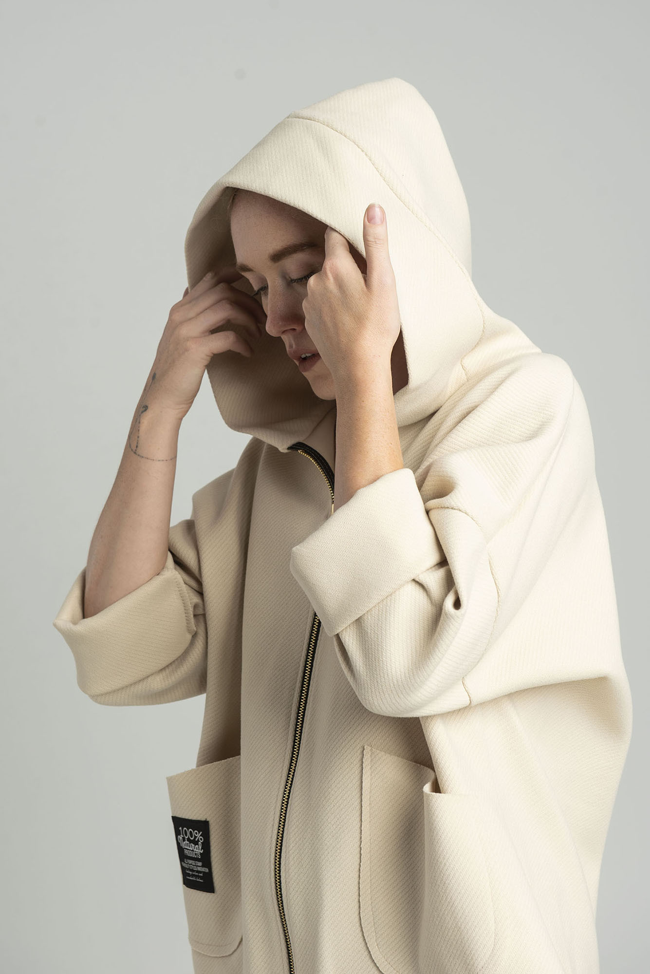 Beige transitional light jacket with hood