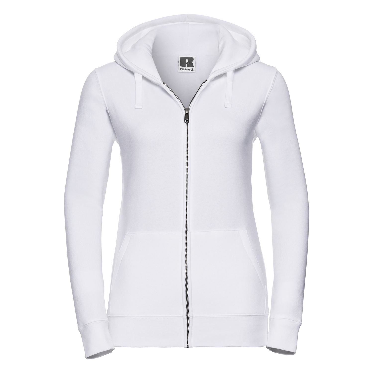 White women&#039;s sweatshirt with hood and zipper Authentic Russell