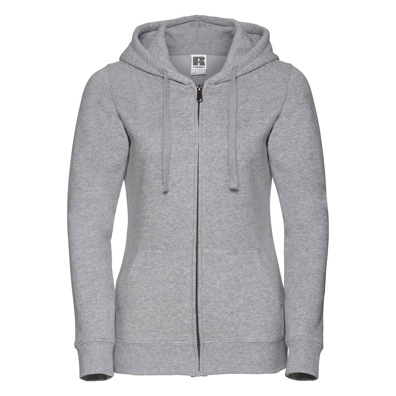 Light grey women&#039;s hoodie with Authentic Russell zipper