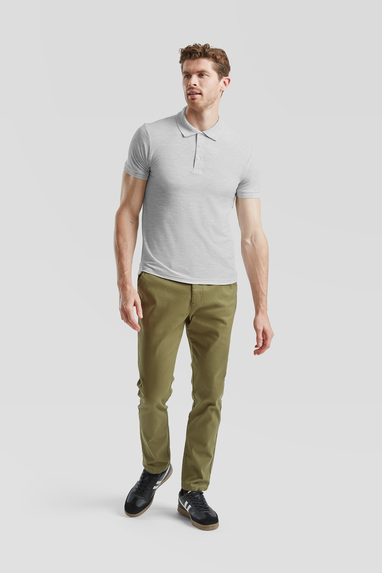 Light Grey Men's Polo Shirt Tailored Fit Friut of the Loom