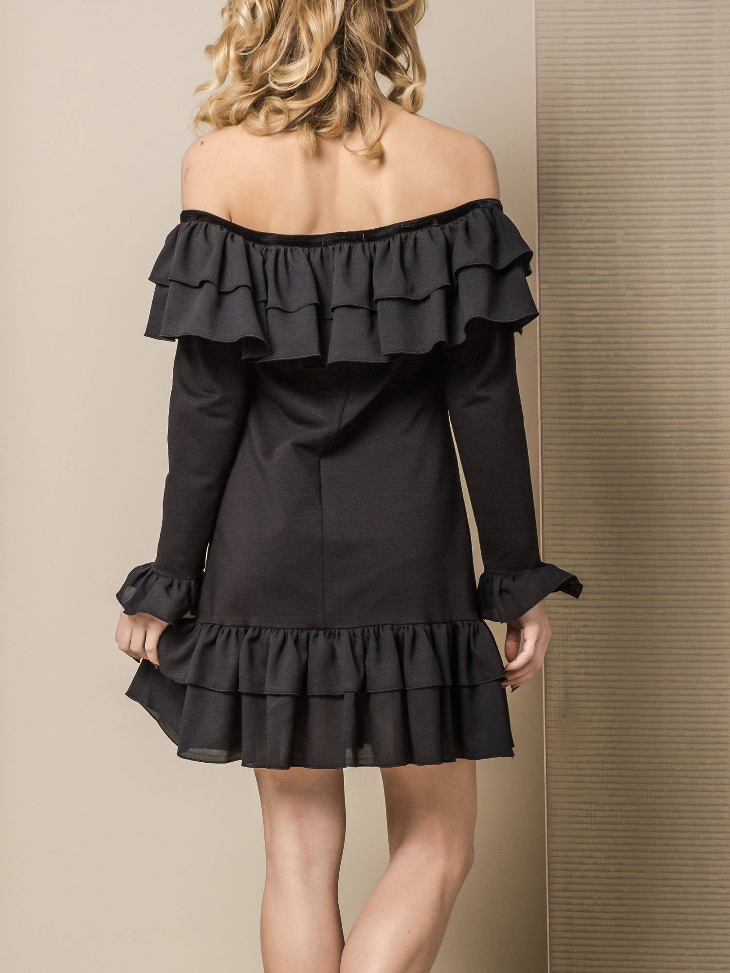 LEMONADA COLD SHOULDER DRESS WITH FLOUNCES BLACK