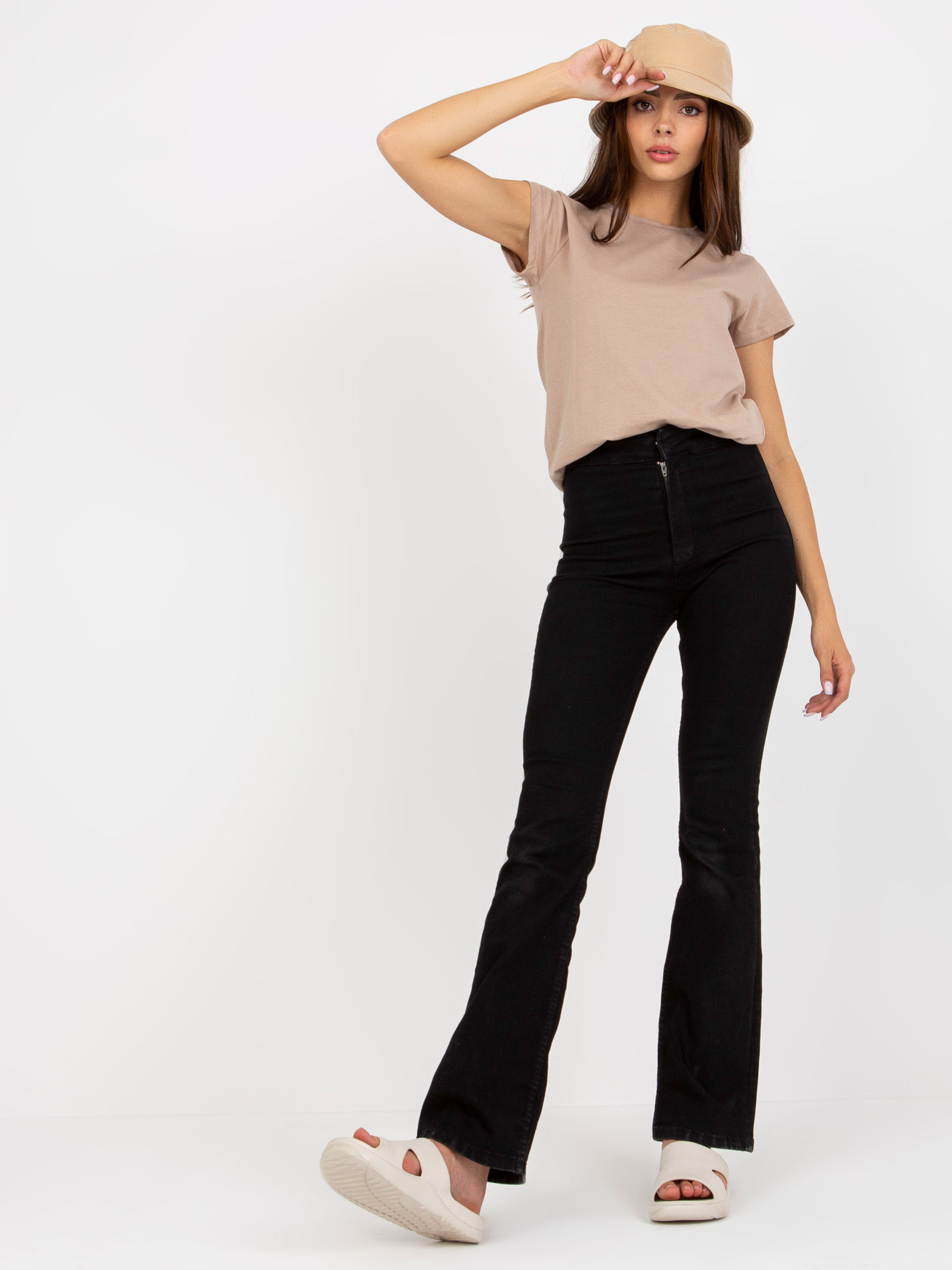 Beige cotton women's t-shirt BASIC
