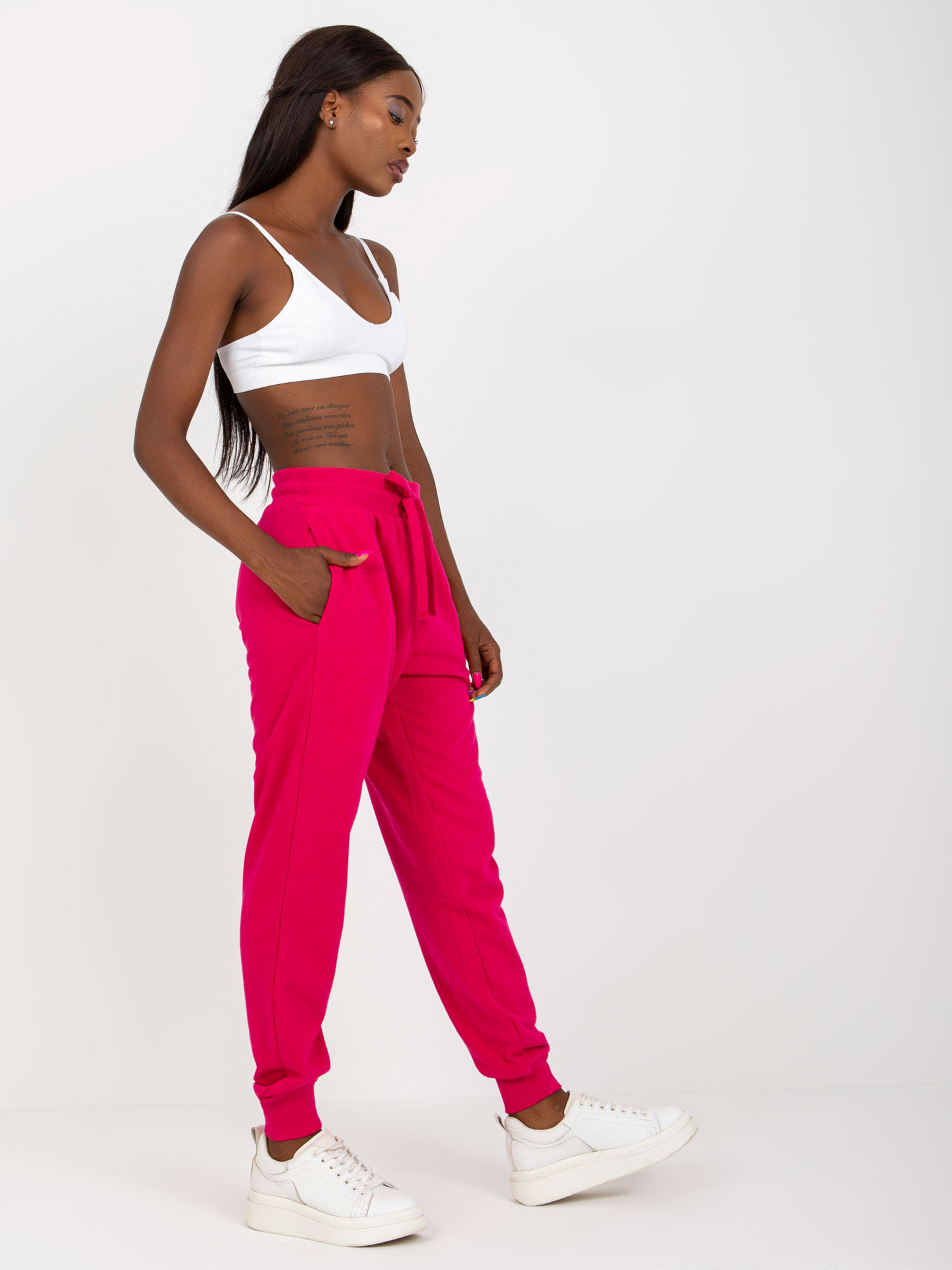 Fuchsia classic basic tied sweatpants