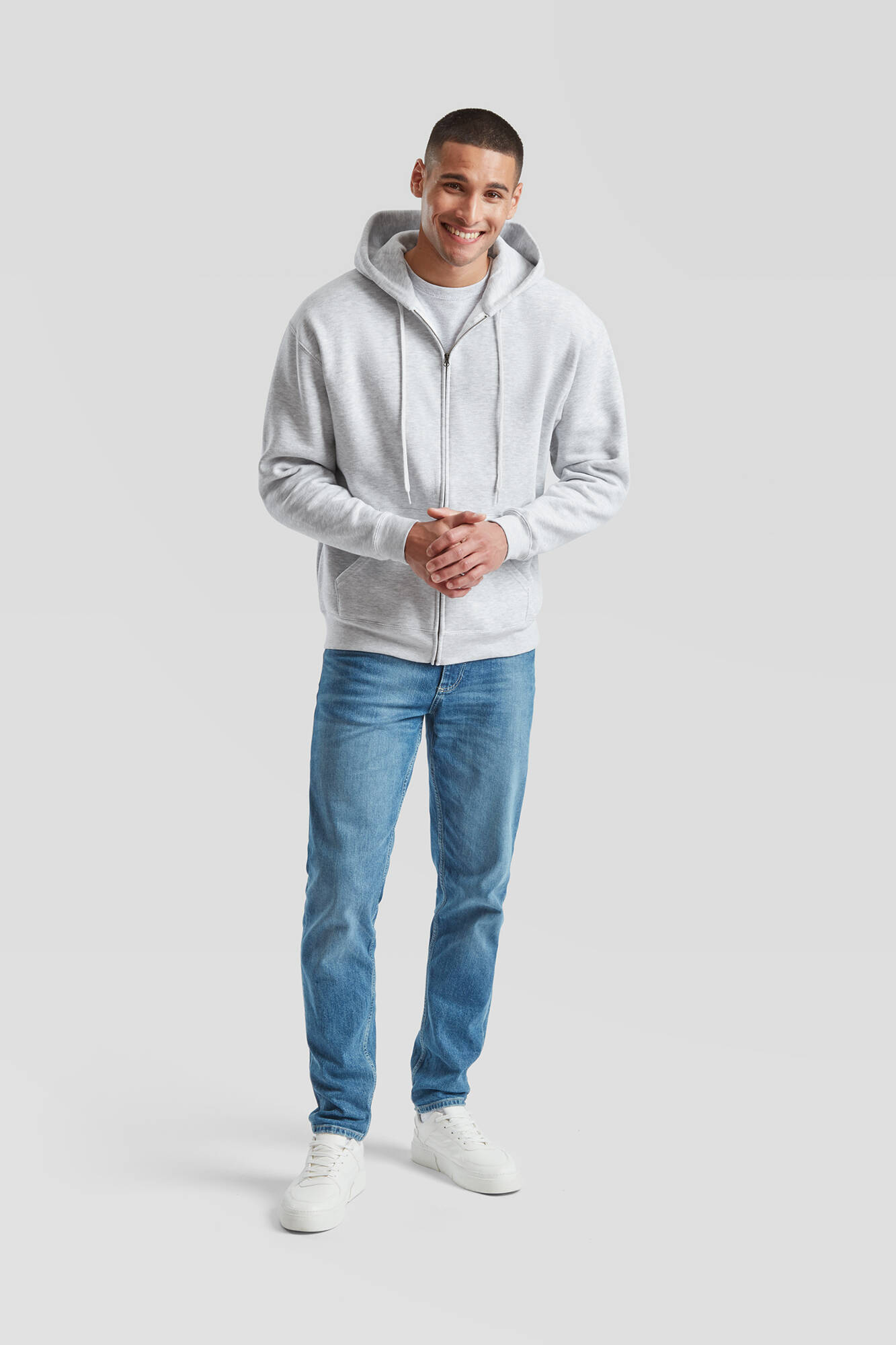 Light grey men&#039;s hoodie Premium Fruit of the Loom