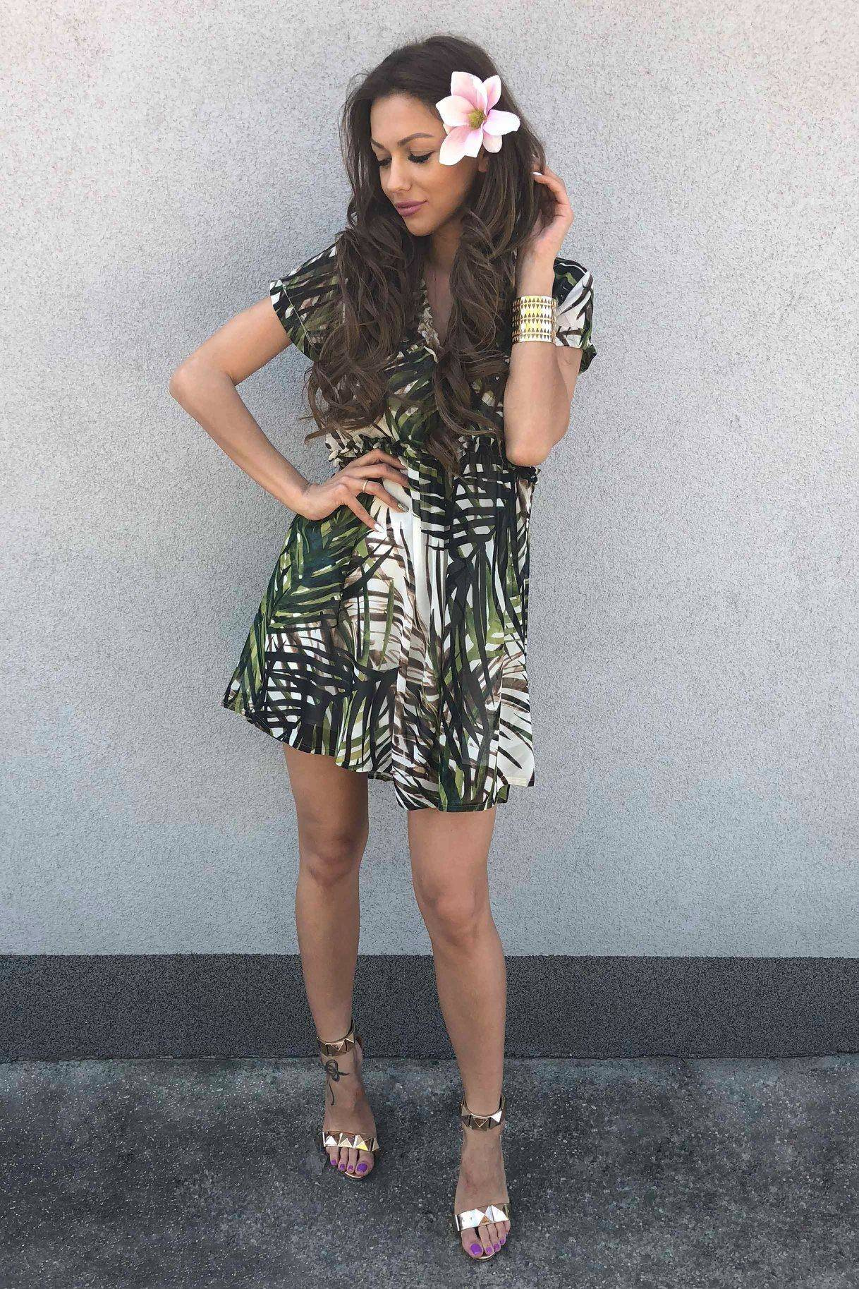 Cocomore Boutqe dress with beige green floral motif