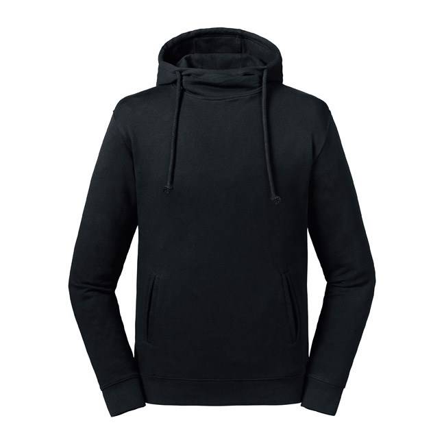 Levně Black Unisex Sweatshirt Pure Organic High Collar Hooded Sweat Russell