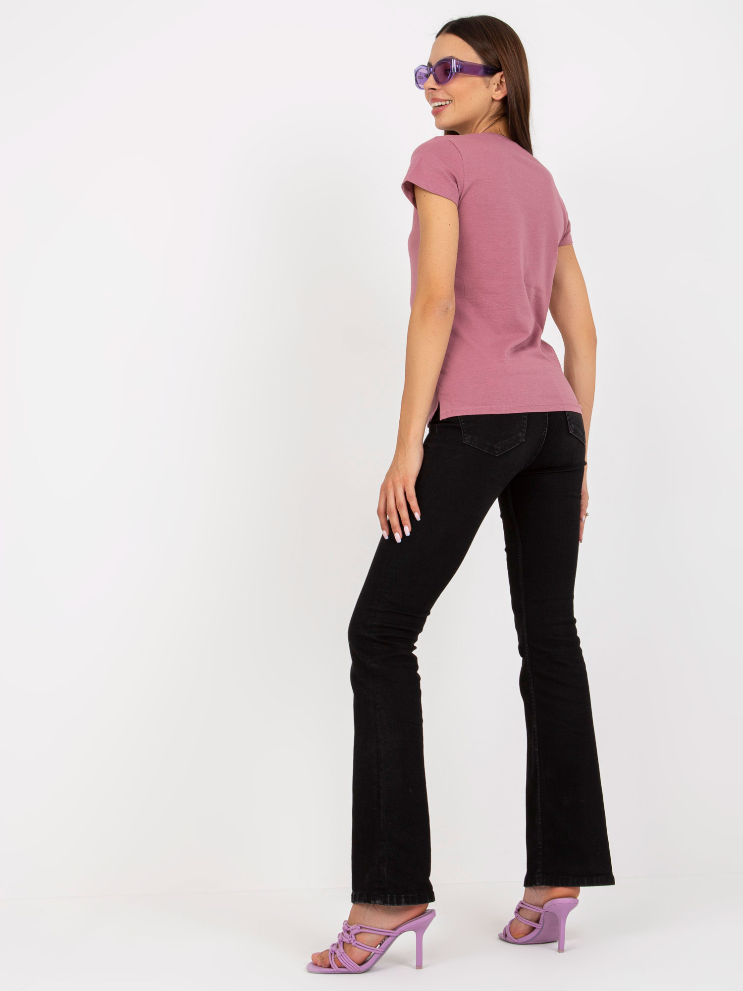 Dark pink cotton v-neck t-shirt