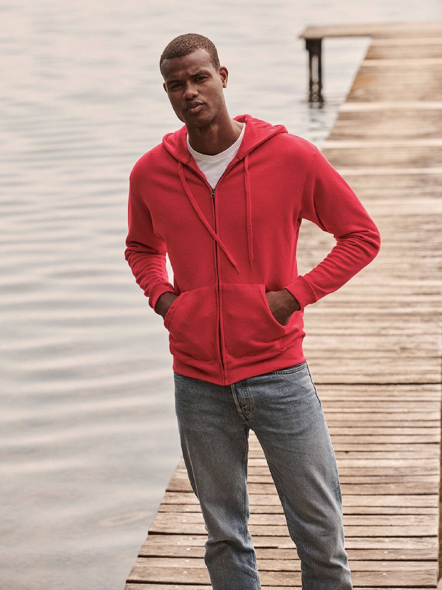 Levně Red Zippered Hoodie Classic Fruit of the Loom