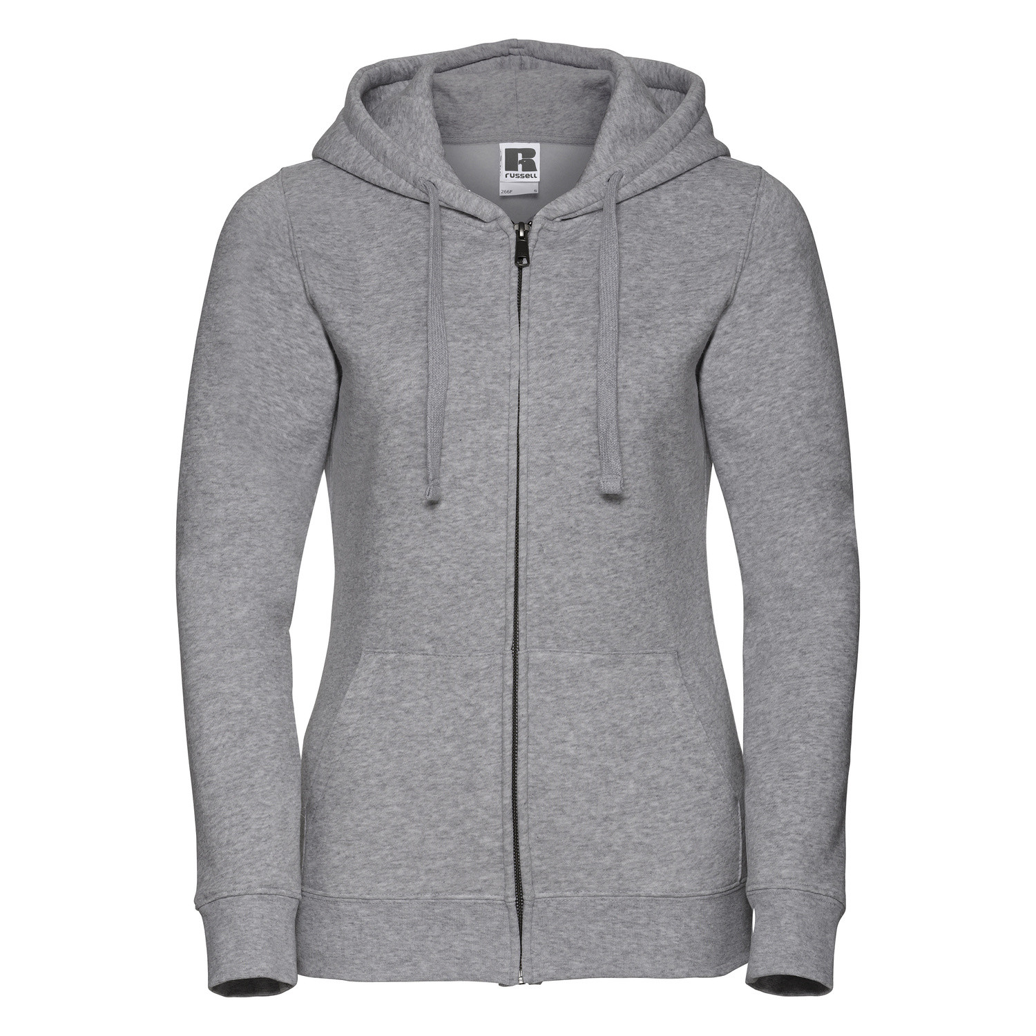 Light grey women&#039;s hoodie with Authentic Russell zipper