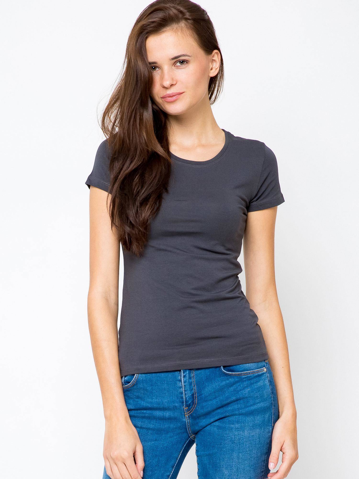 Blouse basic short sleeves round neckline anthracite