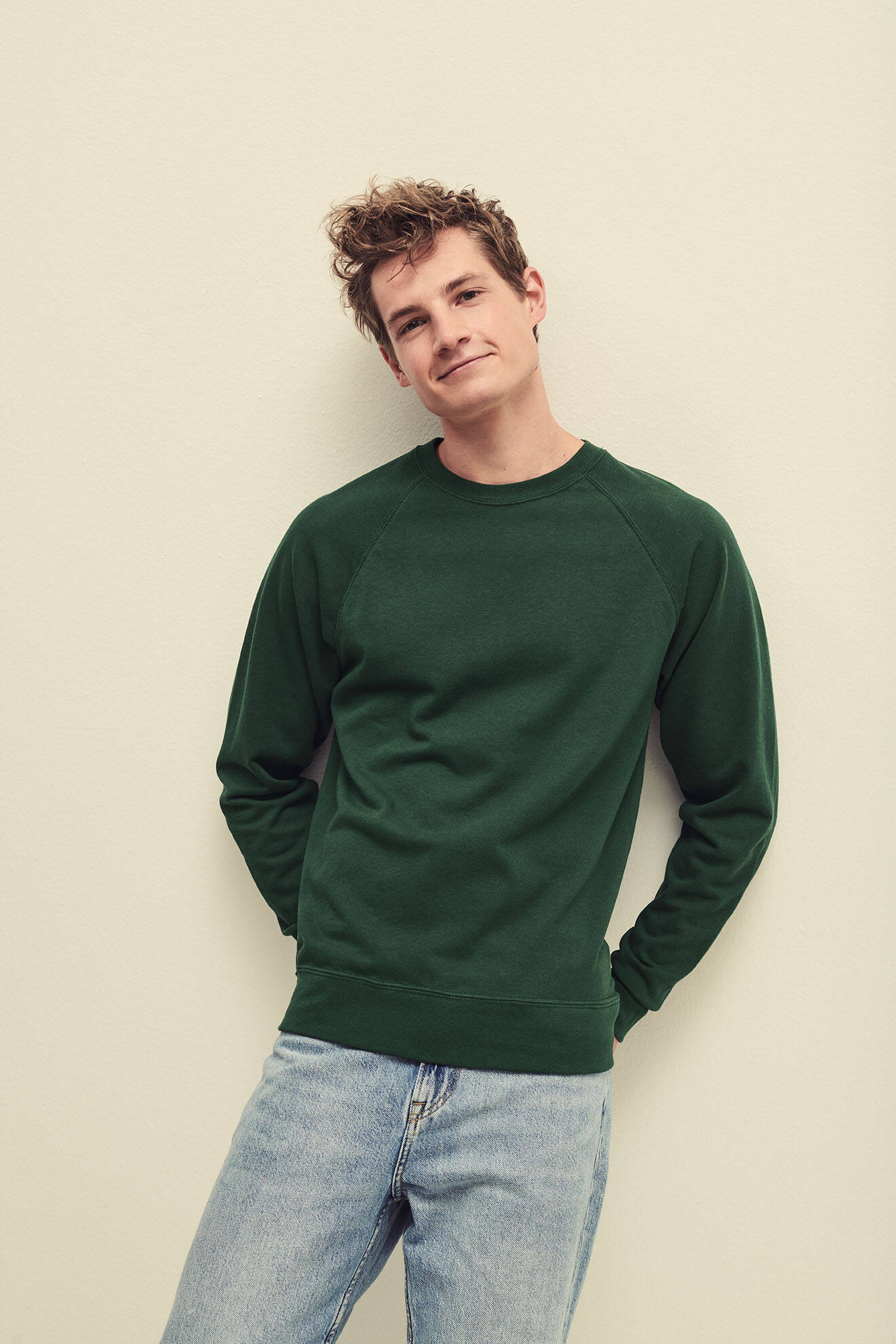 Green Men&#039;s Sweatshirt Lightweight Raglan Sweat Fruit of the Loom