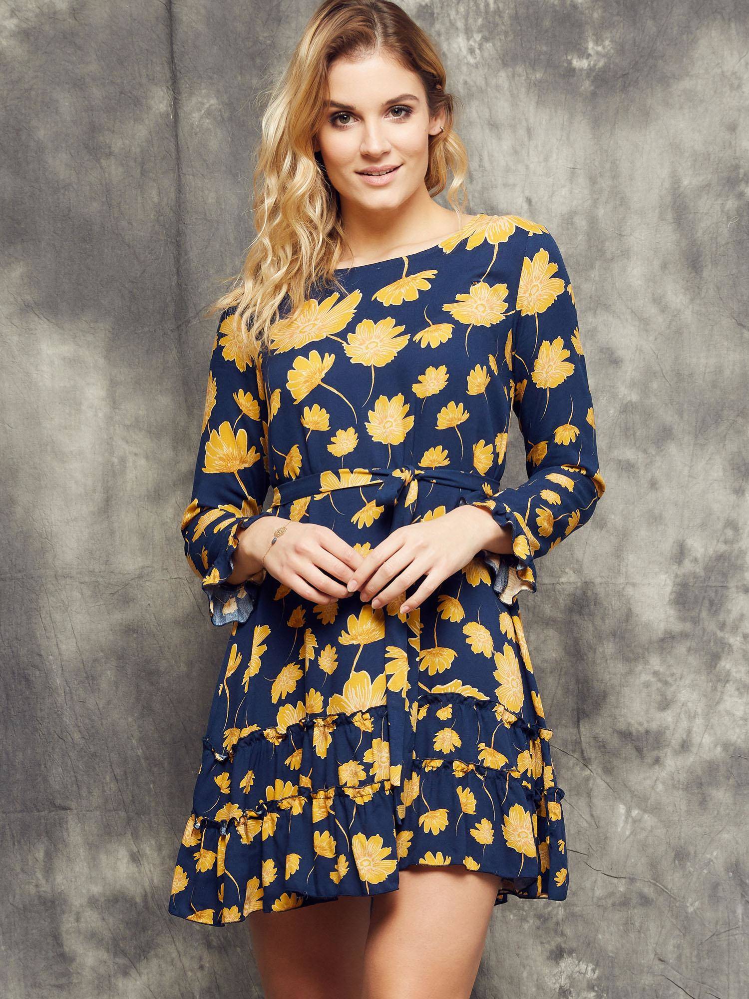 Levně Cocomore Boutiqe floral dress tied at the waist navy blue