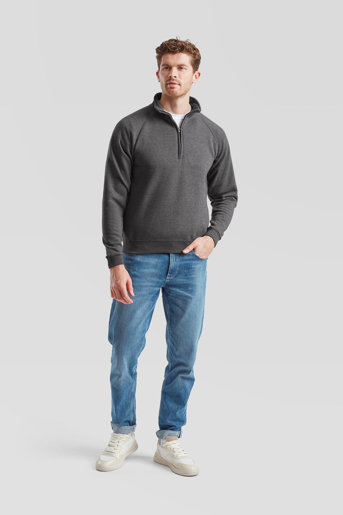 Grey Men's Sweatshirt Zip Neck Sweat Fruit of the Loom