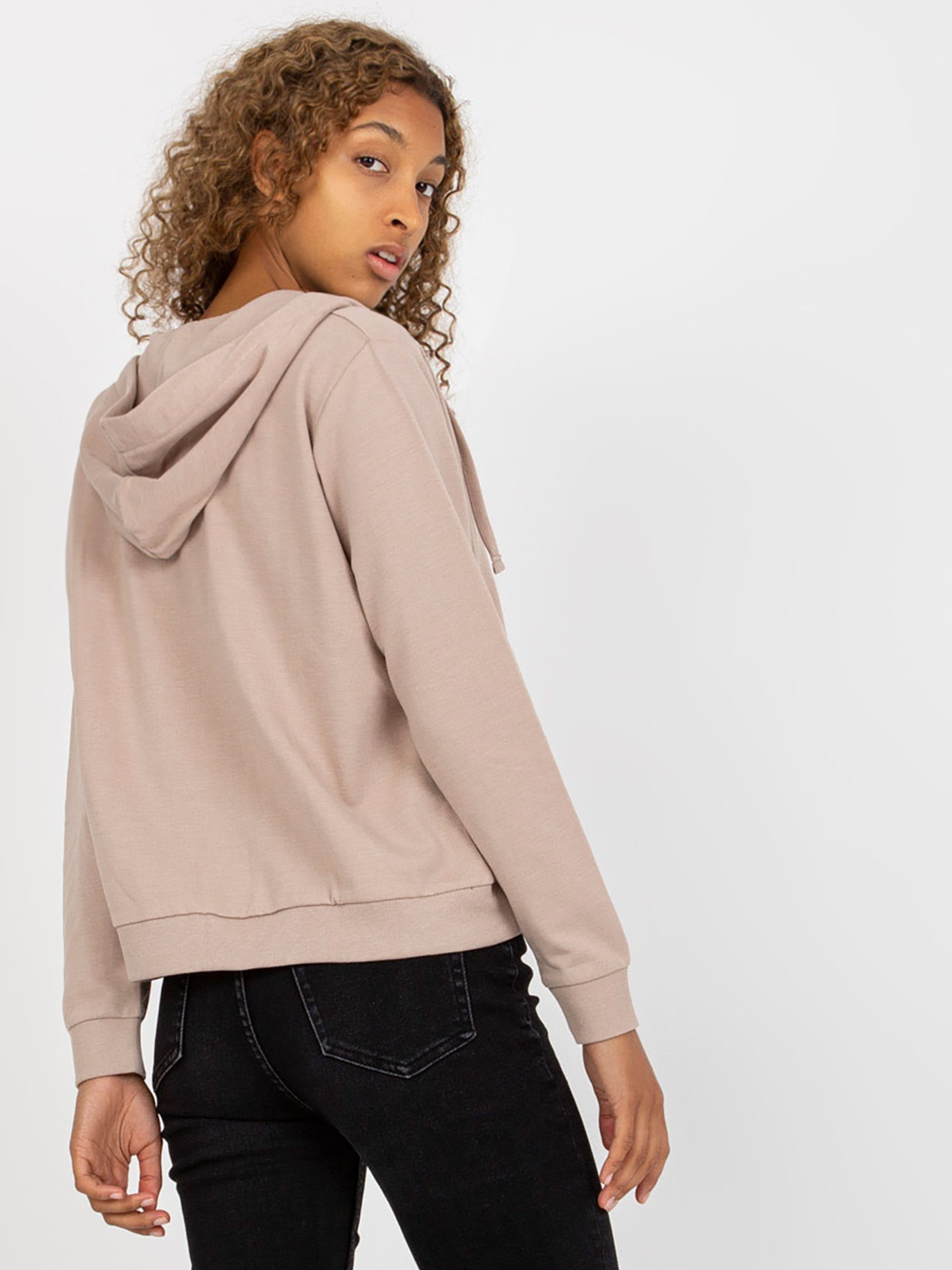 Beige zip-up hoodie with pockets