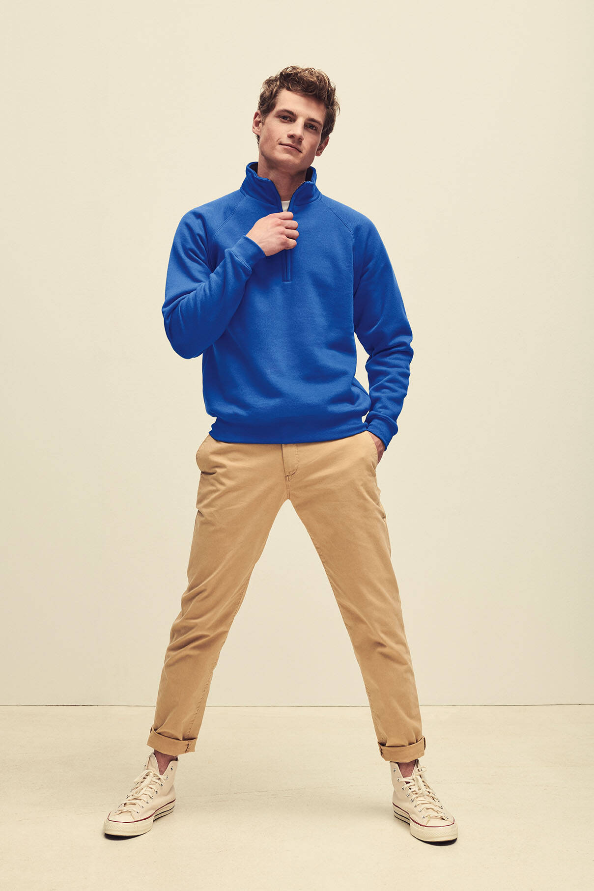 Blue Men&#039;s Sweatshirt Zip Neck Sweat Fruit of the Loom