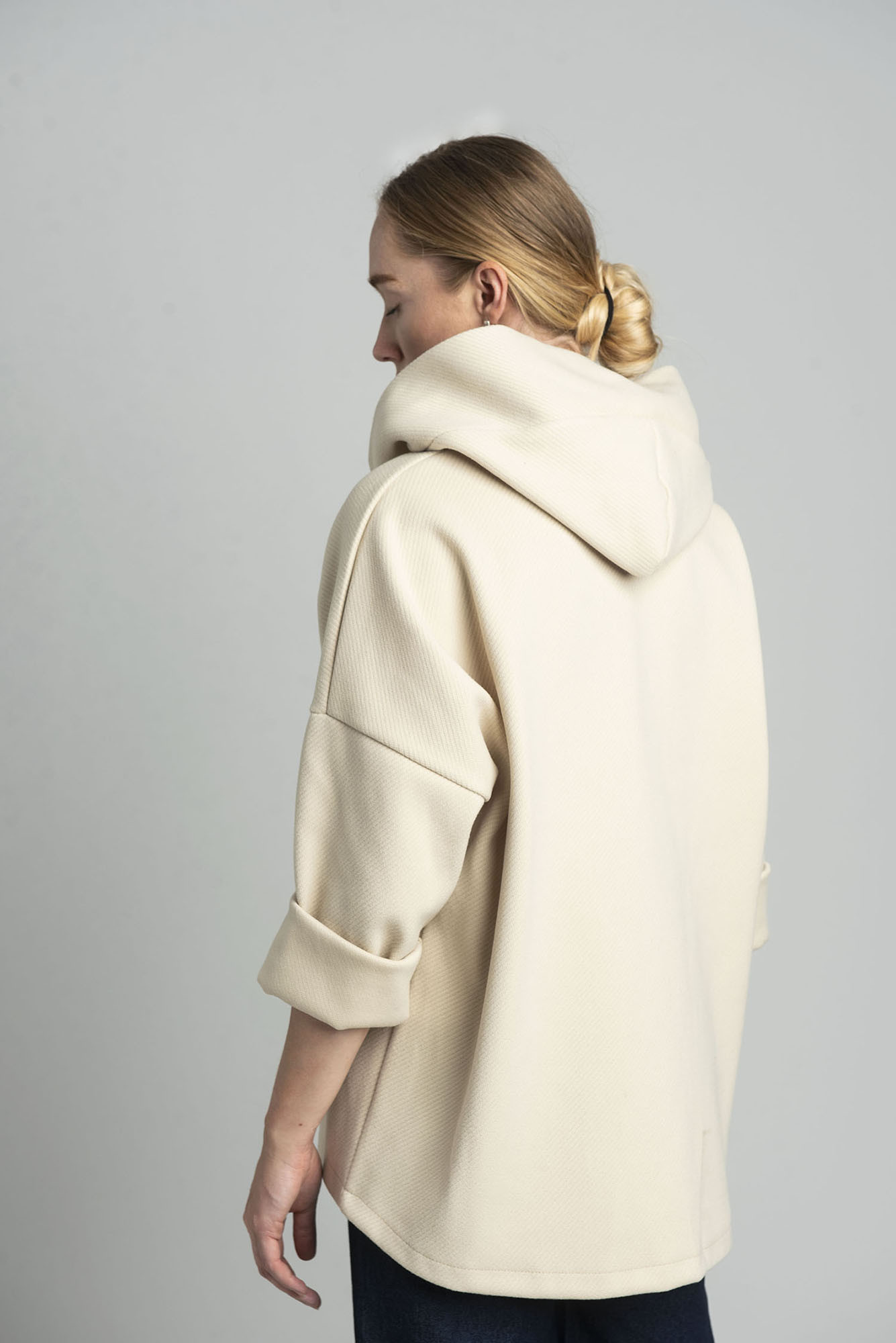 Beige transitional light jacket with hood