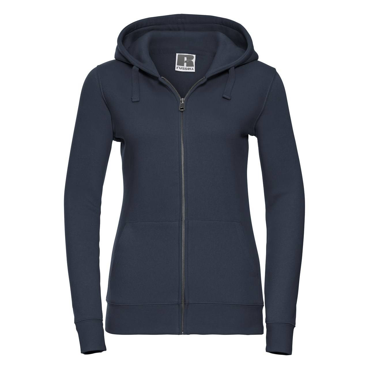 Navy blue women&#039;s sweatshirt with hood and zipper Authentic Russell