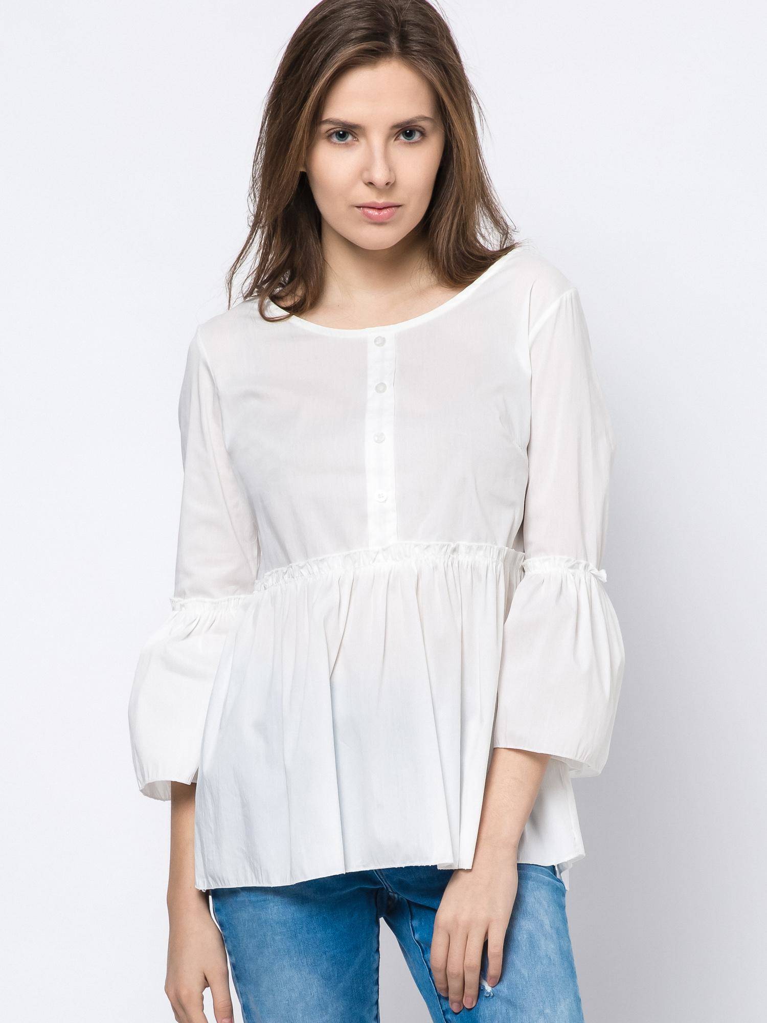 Levně Blouse with frill and lace-up neckline white