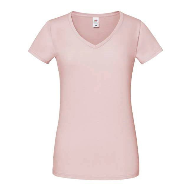 Pudrowa koszulka damska Iconic Vneck Fruit of the Loom
