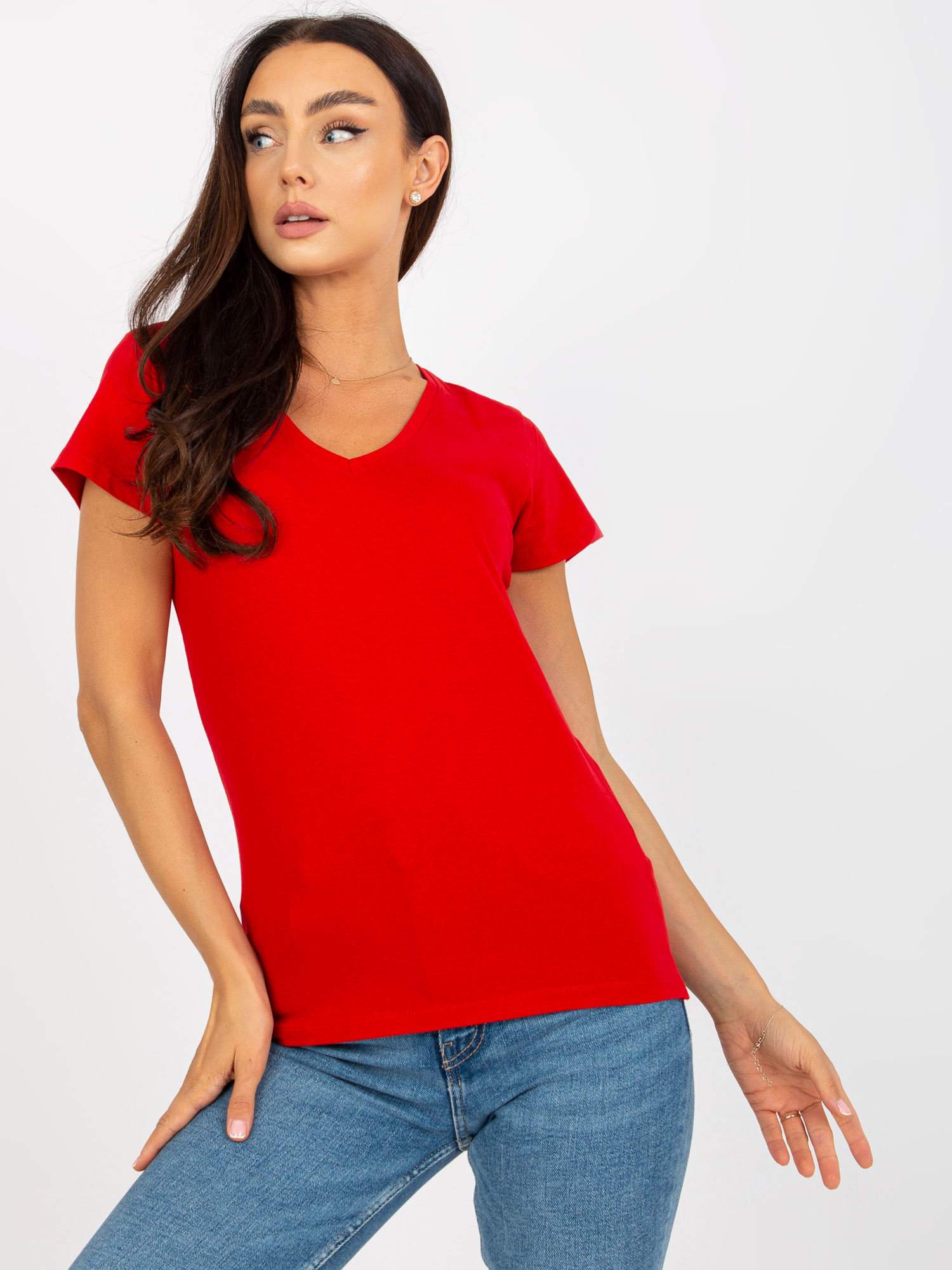 Red cotton v-neck t-shirt