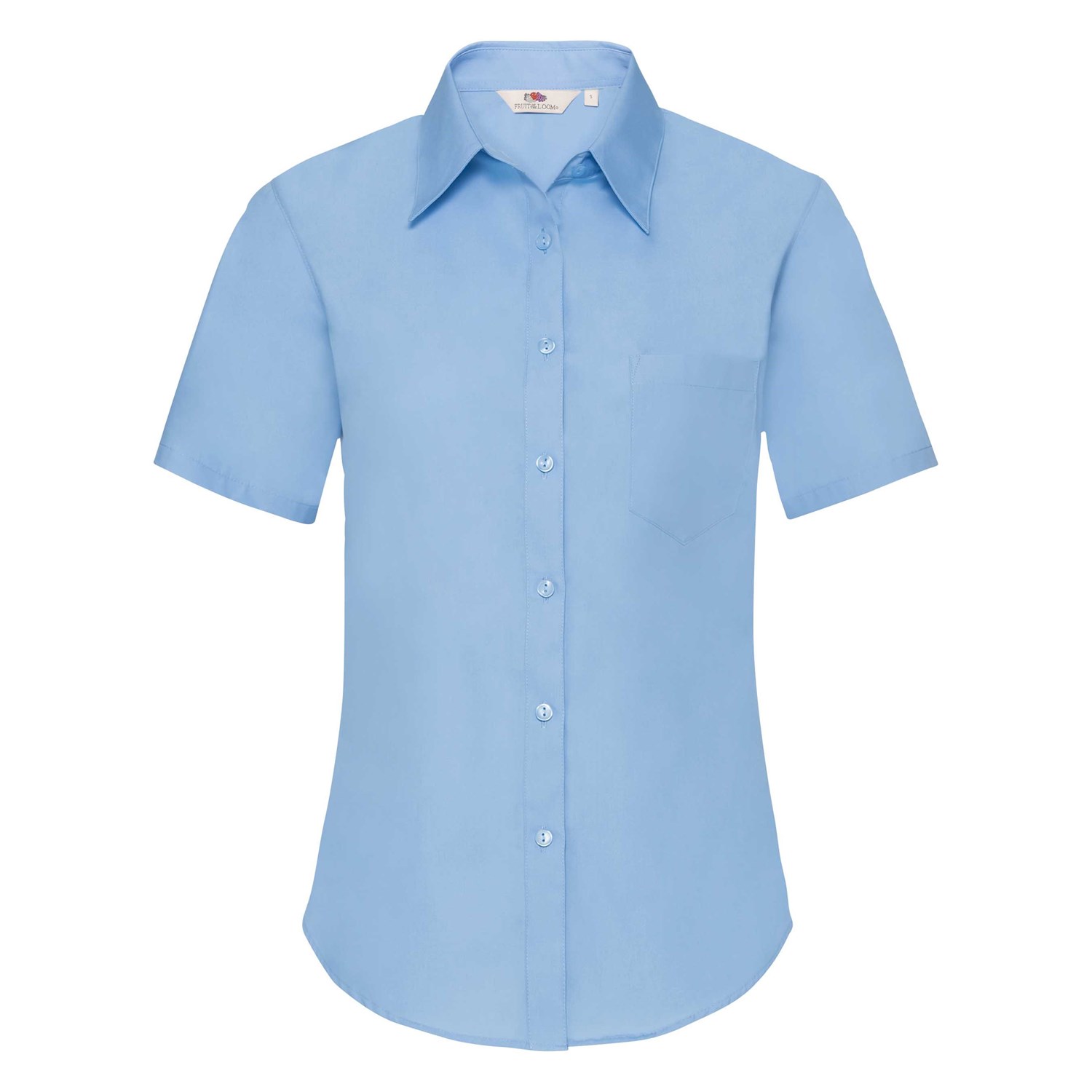 Levně Blue Poplin Shirt With Short Sleeves Fruit Of The Loom