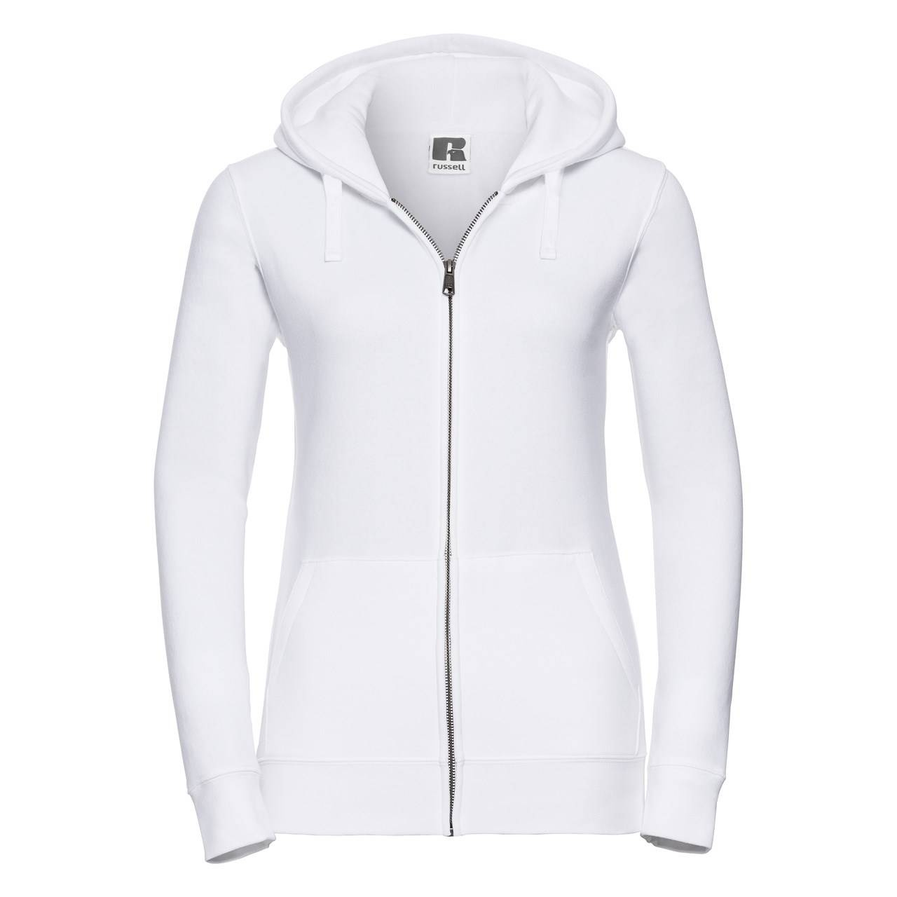 White women&#039;s sweatshirt with hood and zipper Authentic Russell