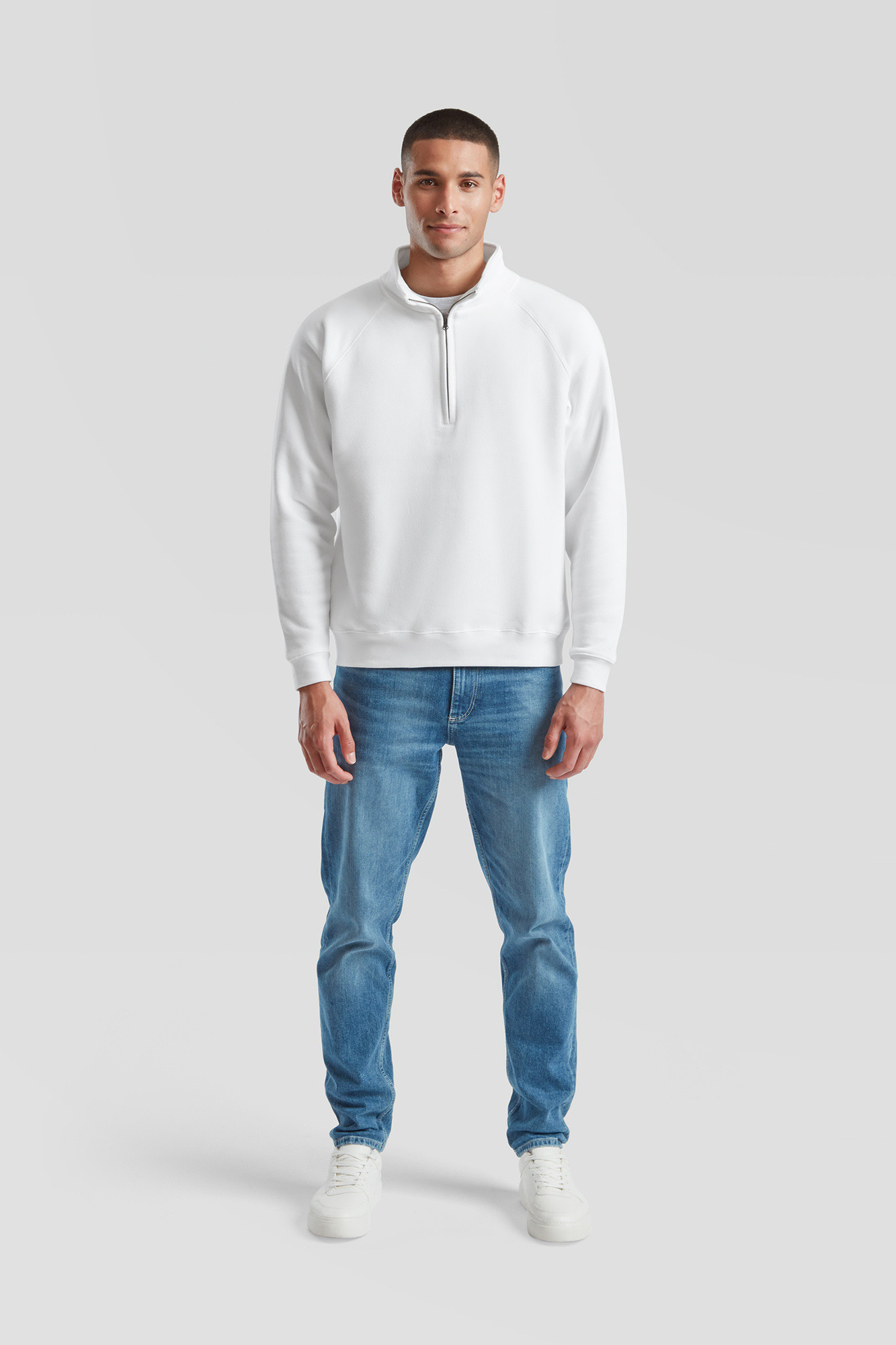 White Men&#039;s Zip Neck Sweat Fruit of the Loom