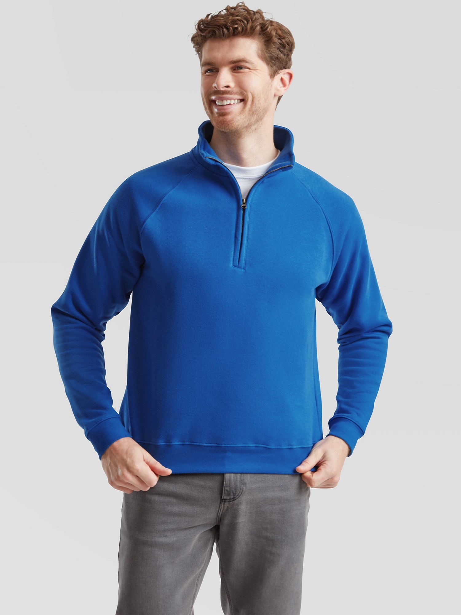 Blue Men&#039;s Sweatshirt Zip Neck Sweat Fruit of the Loom