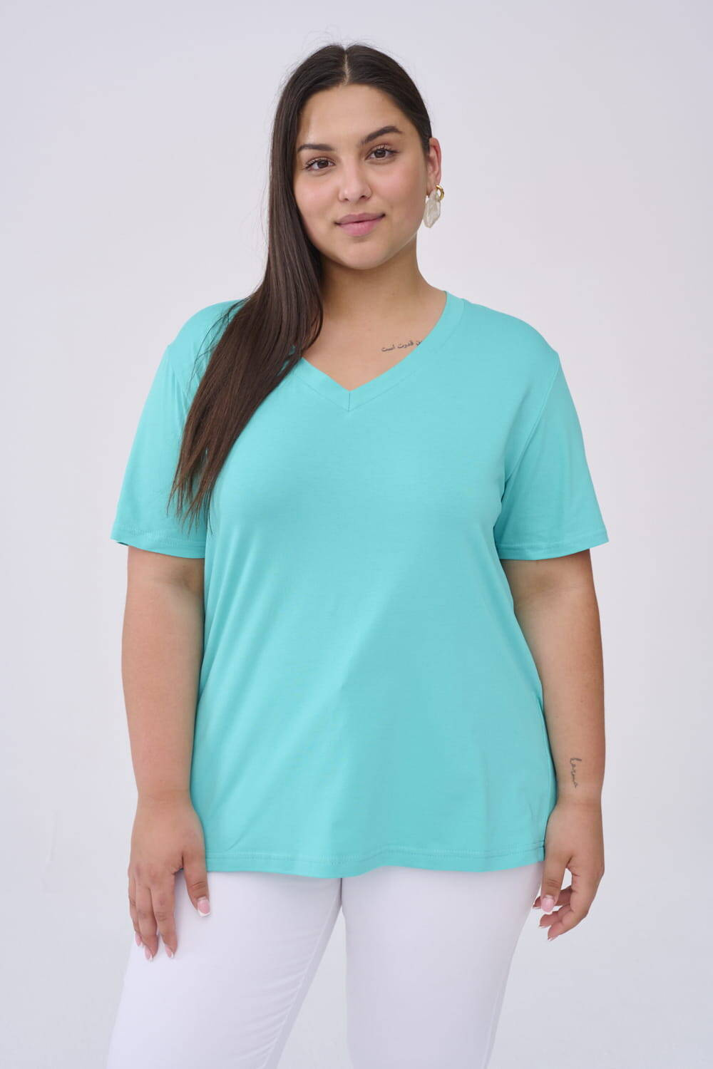 Turquoise V-neck blouse Blue Shadow