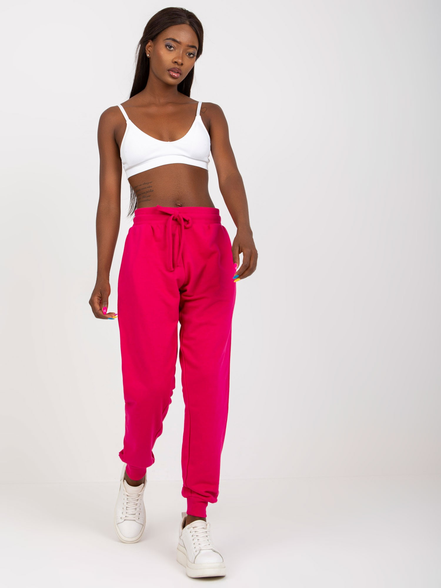 Fuchsia classic basic tied sweatpants
