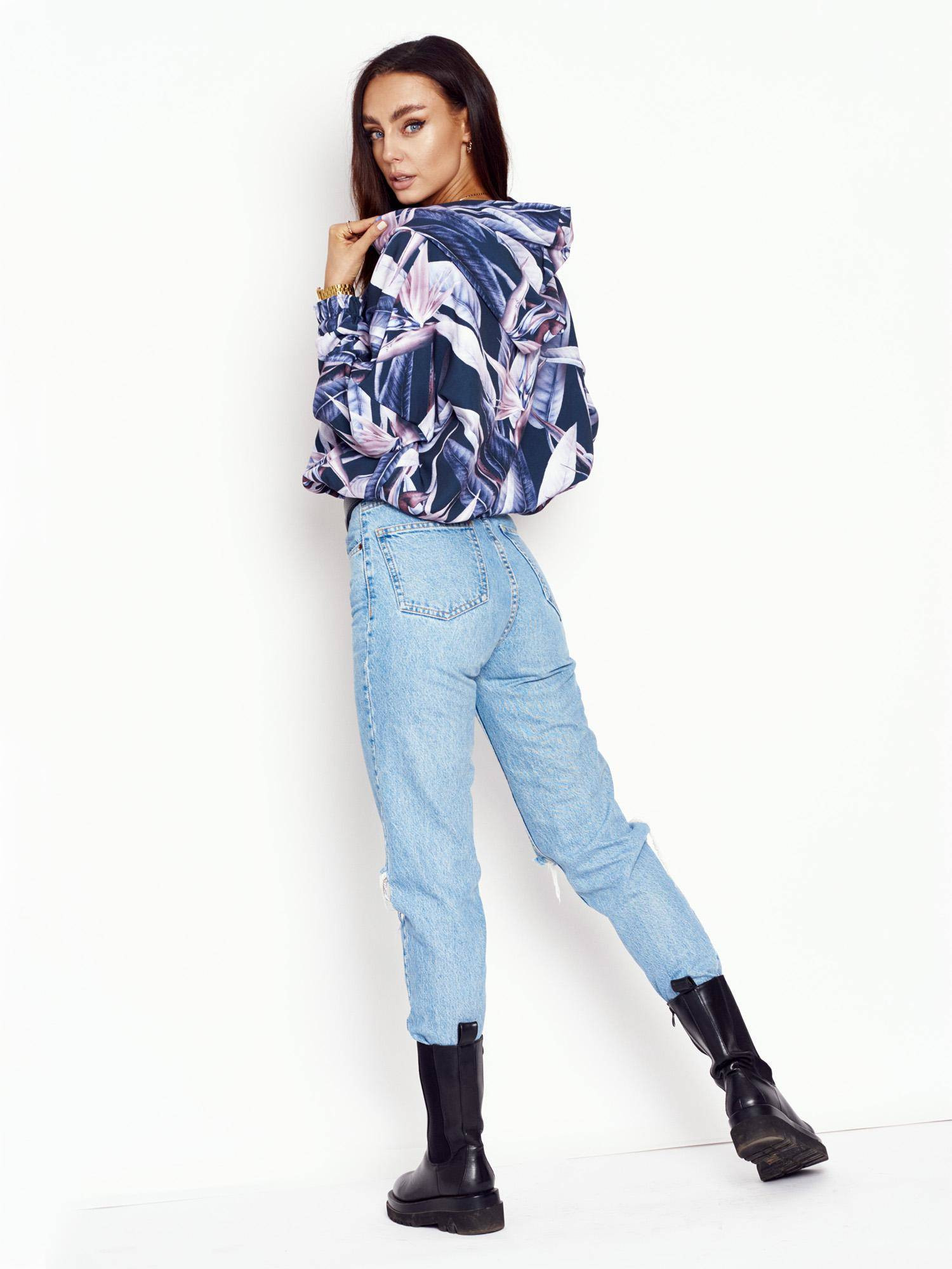 Navy blue oversize hoodie Cocomore floral prints