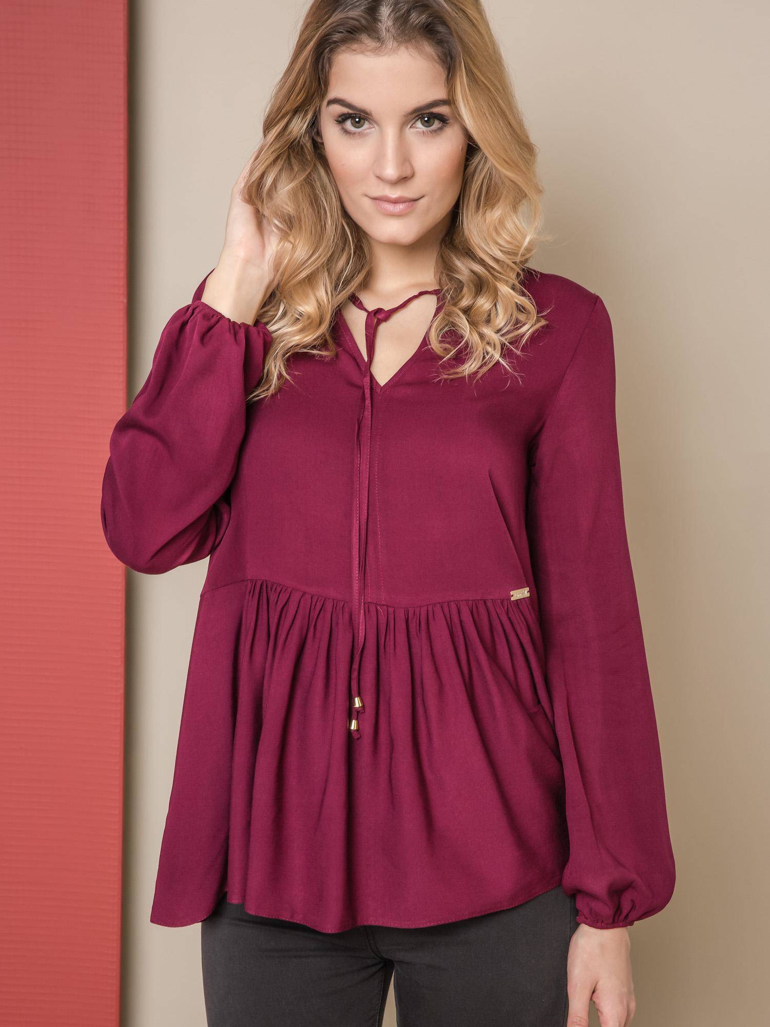 Levně Blouse ONE with a wide frill burgundy