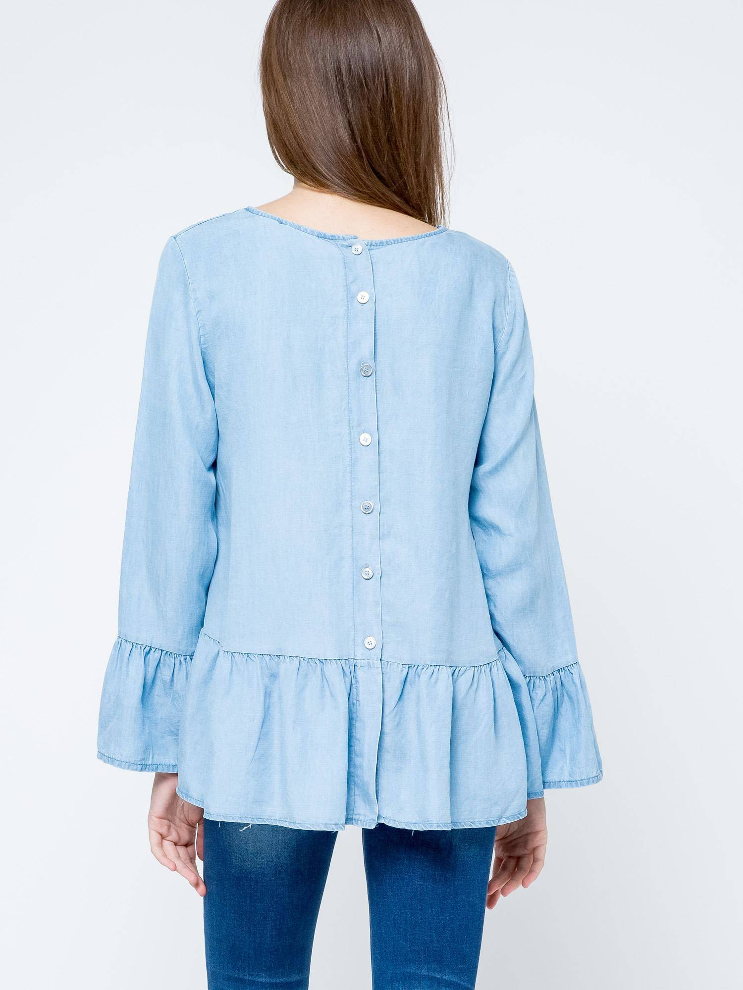 Blouse Euphora a'la jeans fastened with buttons at the back blue