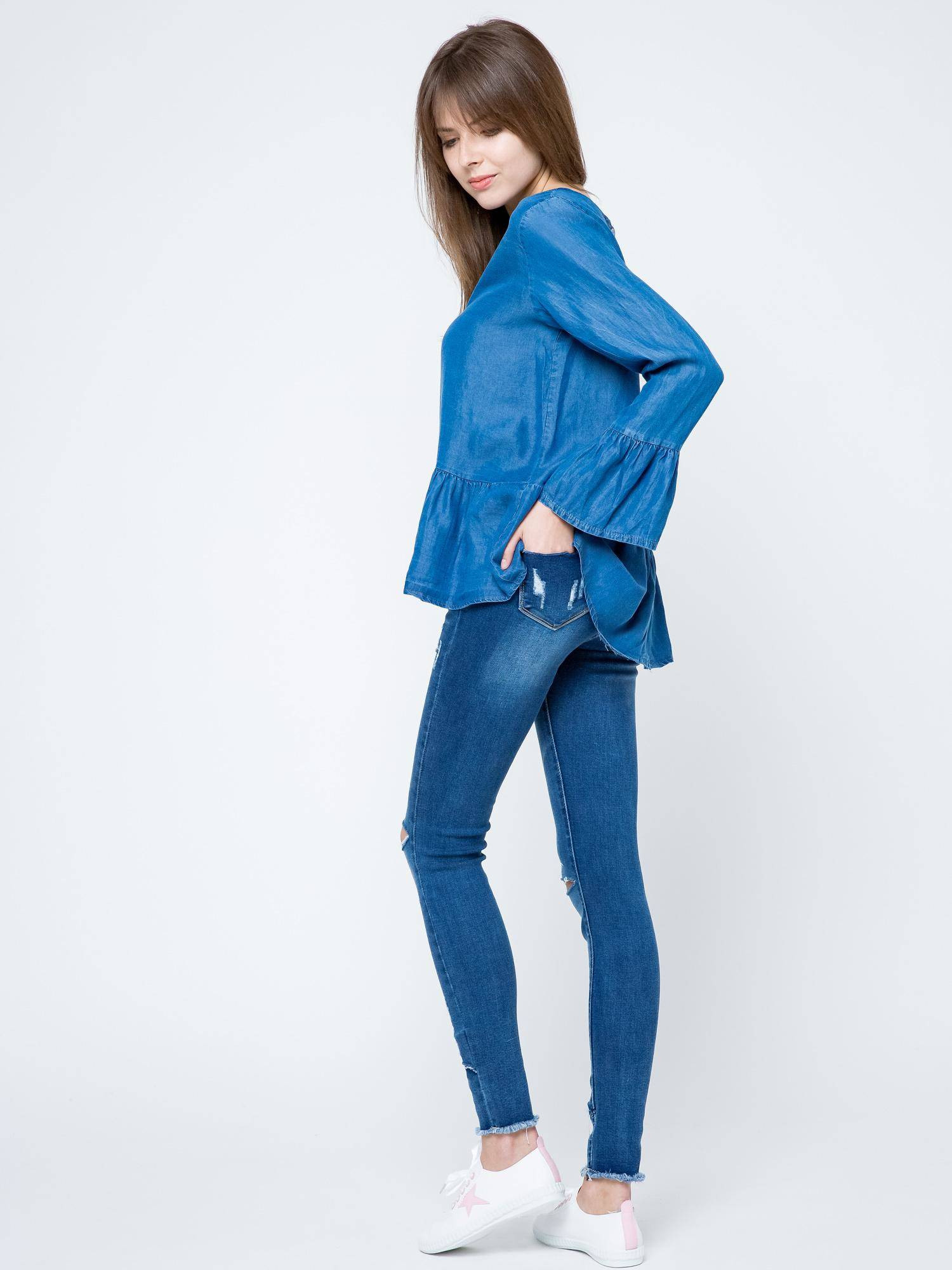 Euphora blouse a'la jeans fastened with buttons at the back blue