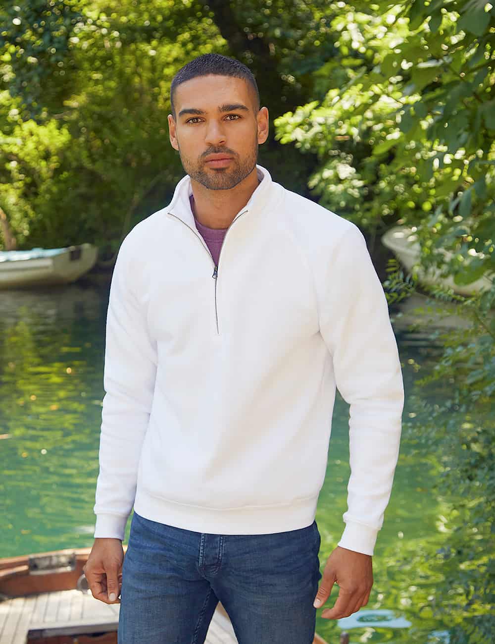White Men&#039;s Zip Neck Sweat Fruit of the Loom