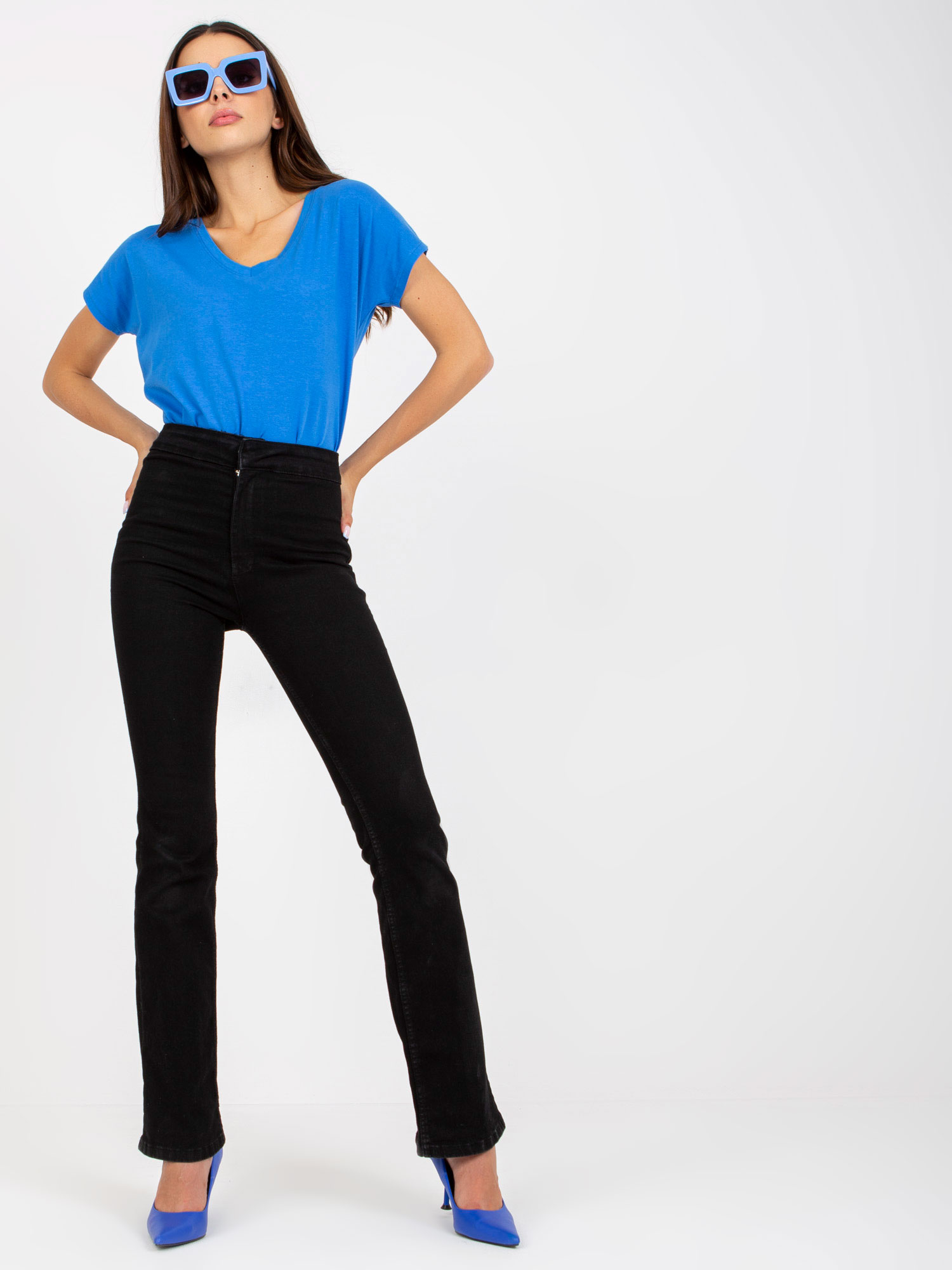 Blue cotton V-neck t-shirt BASIC