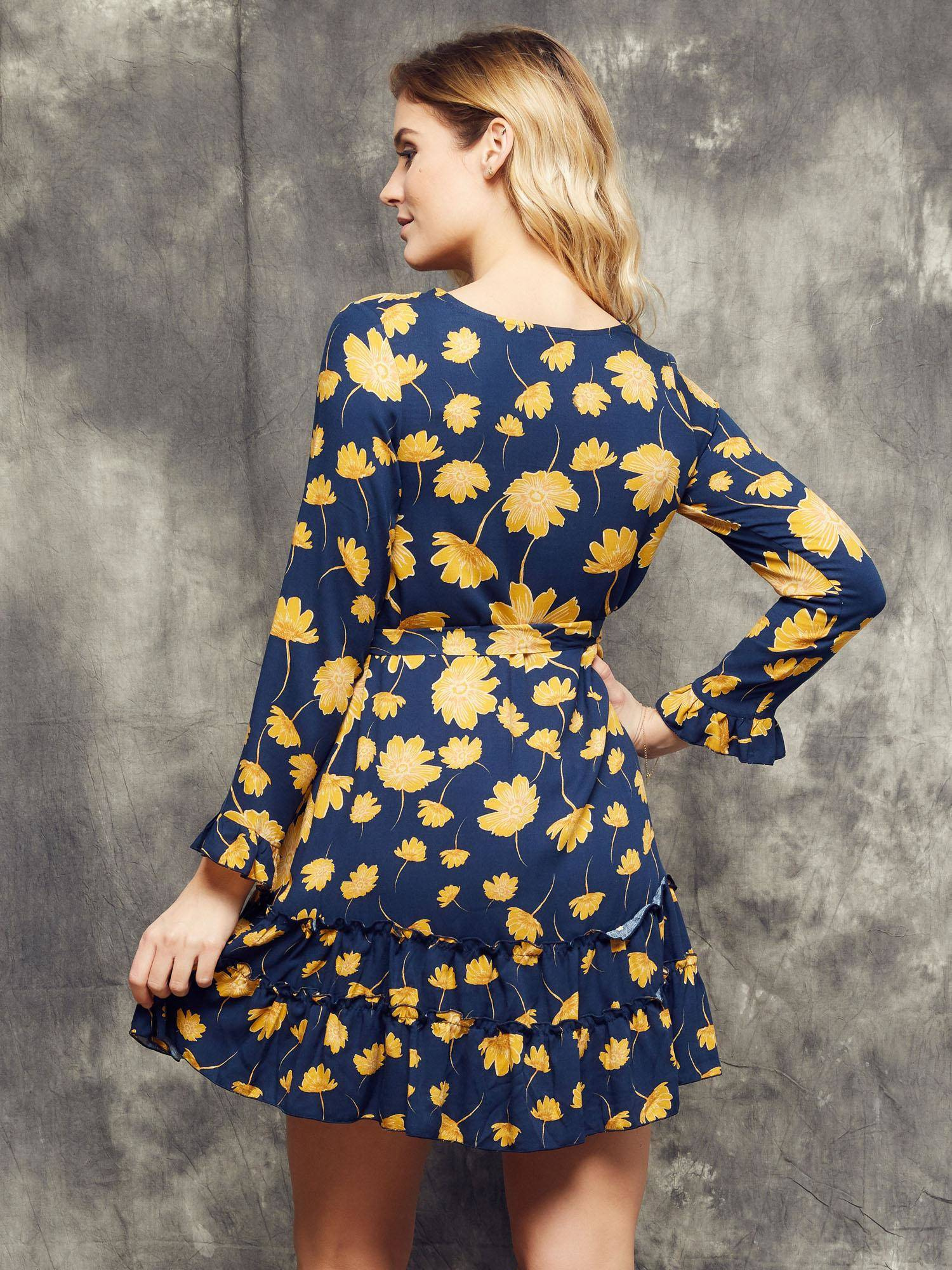 Cocomore Boutiqe floral dress tied at the waist navy blue